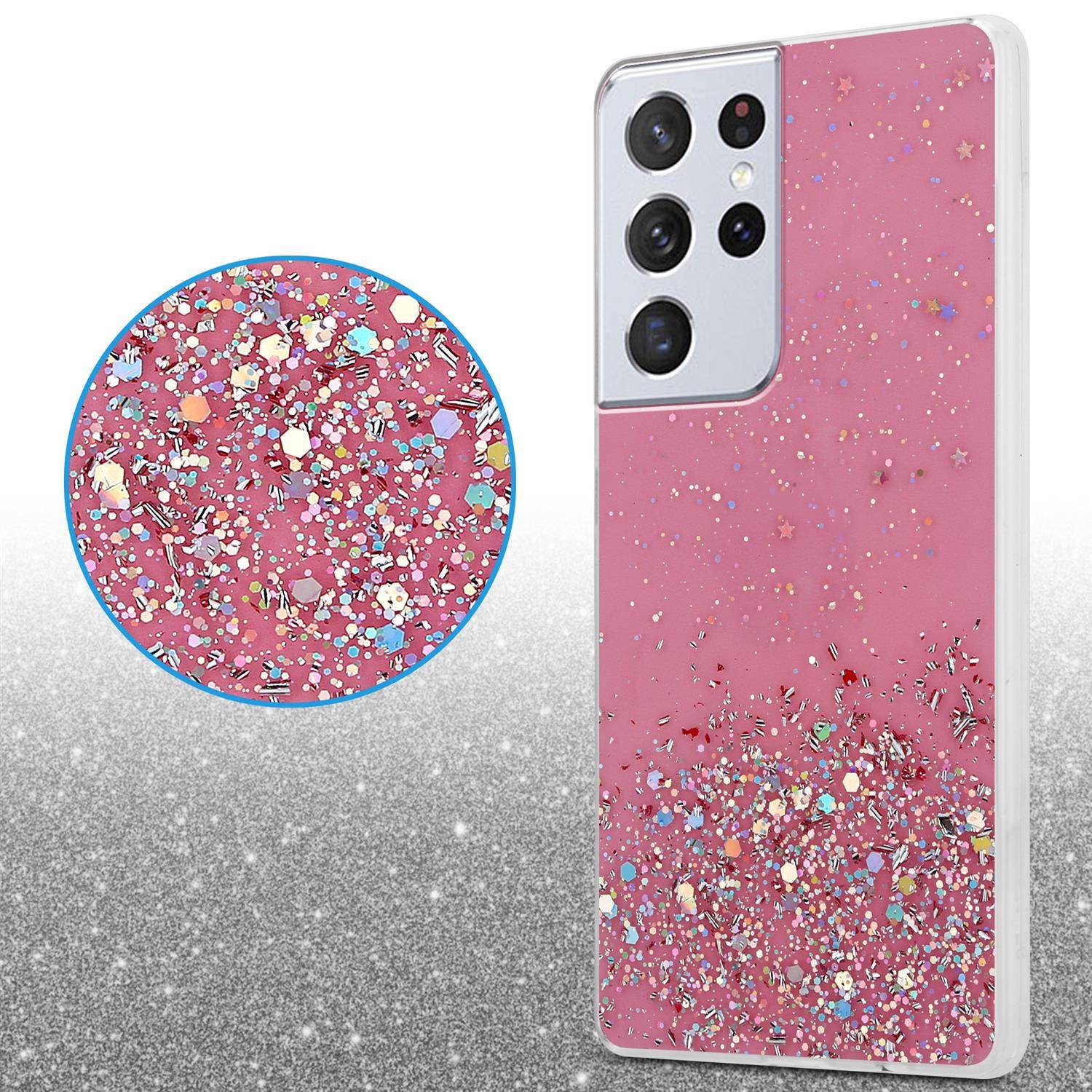 Cadorabo Hülle für Samsung Galaxy S21 ULTRA Schutz Hülle in Rosa Handyhülle TPU Etui Glitter Cover Case Glitzer