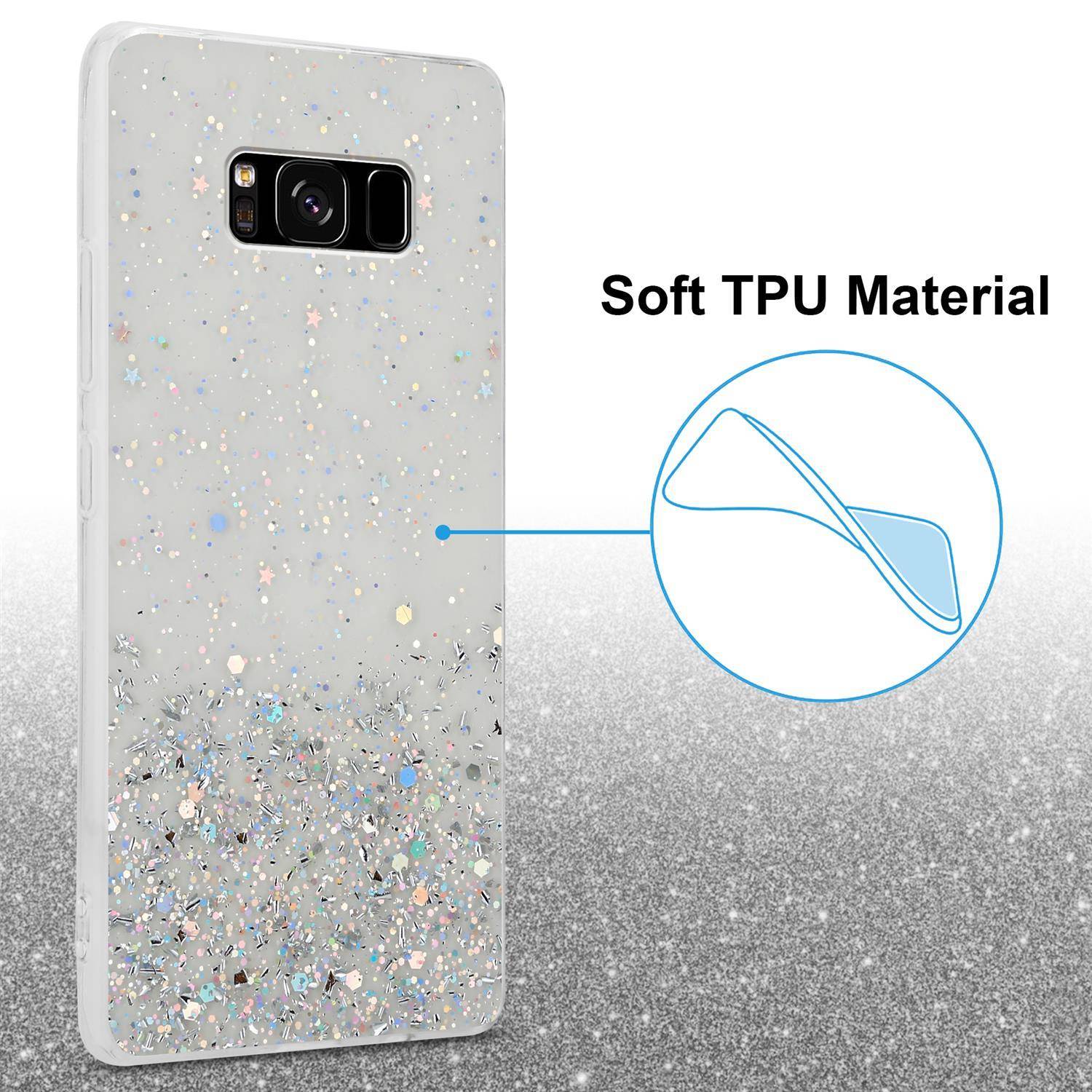 Cadorabo Hülle für Samsung Galaxy S8 PLUS Schutz Hülle in Transparent Handyhülle TPU Etui Glitter Cover Case Glitzer