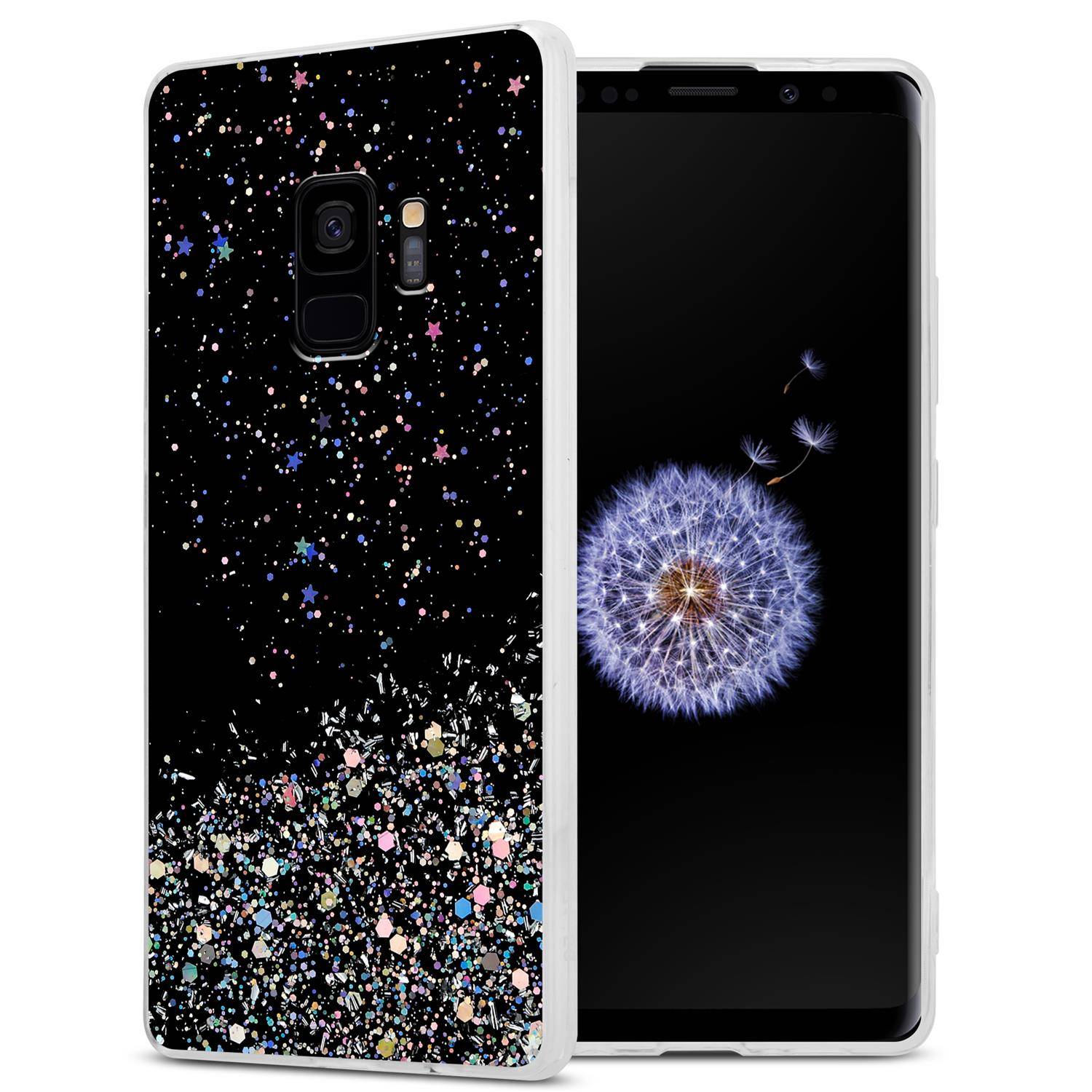 Cadorabo Hülle für Samsung Galaxy S9 Schutz Hülle in Schwarz Handyhülle TPU Etui Glitter Cover Case Glitzer
