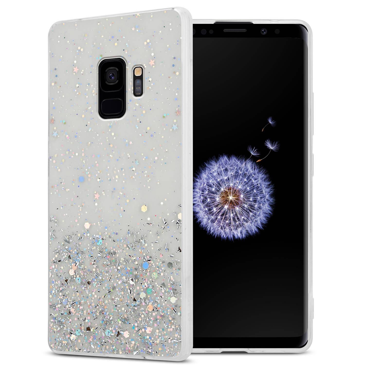 Cadorabo Hülle für Samsung Galaxy S9 Schutz Hülle in Transparent Handyhülle TPU Etui Glitter Cover Case Glitzer