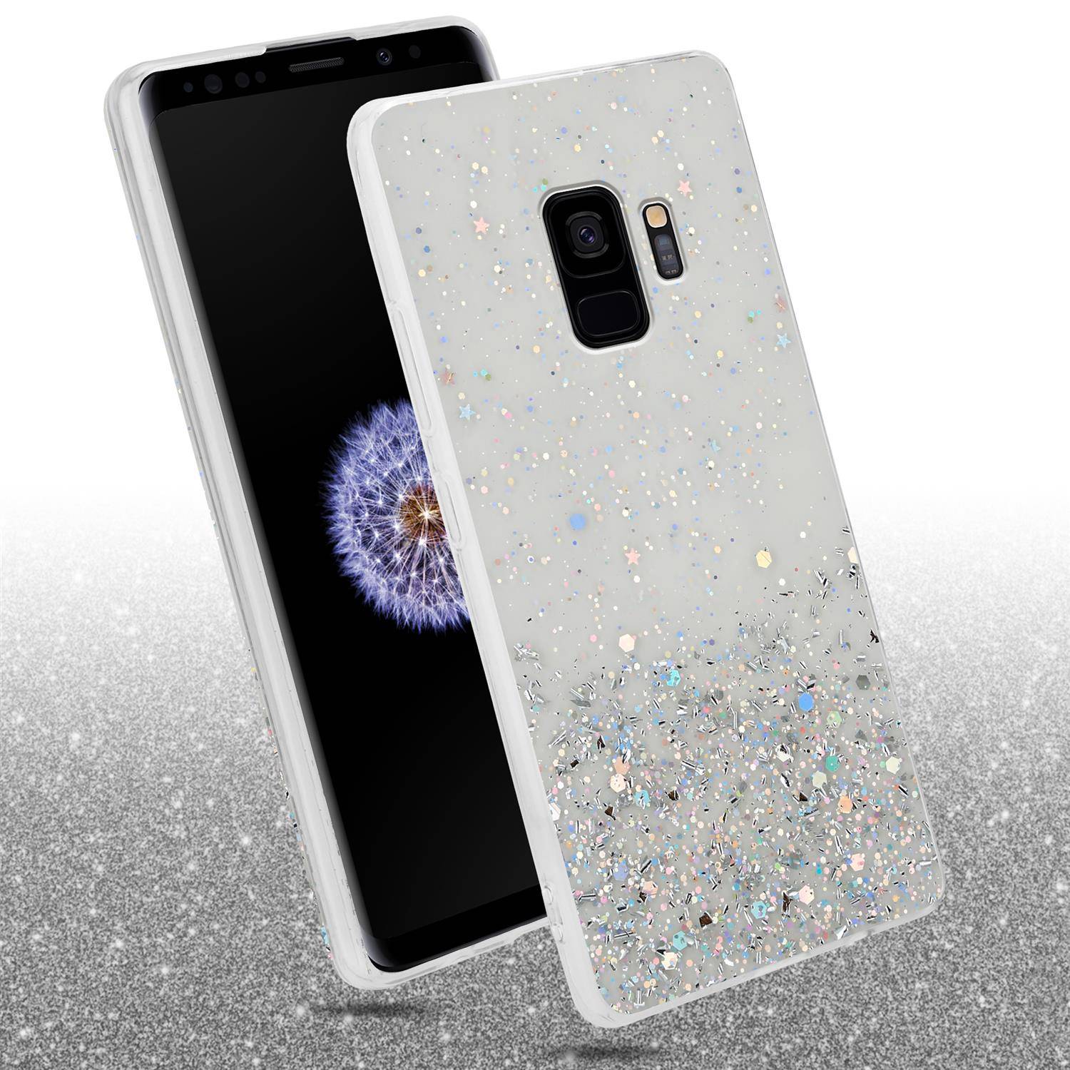 Cadorabo Hülle für Samsung Galaxy S9 Schutz Hülle in Transparent Handyhülle TPU Etui Glitter Cover Case Glitzer