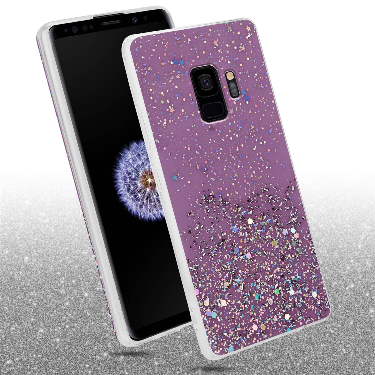 Cadorabo Hülle für Samsung Galaxy S9 Schutz Hülle in Lila Handyhülle TPU Etui Glitter Cover Case Glitzer