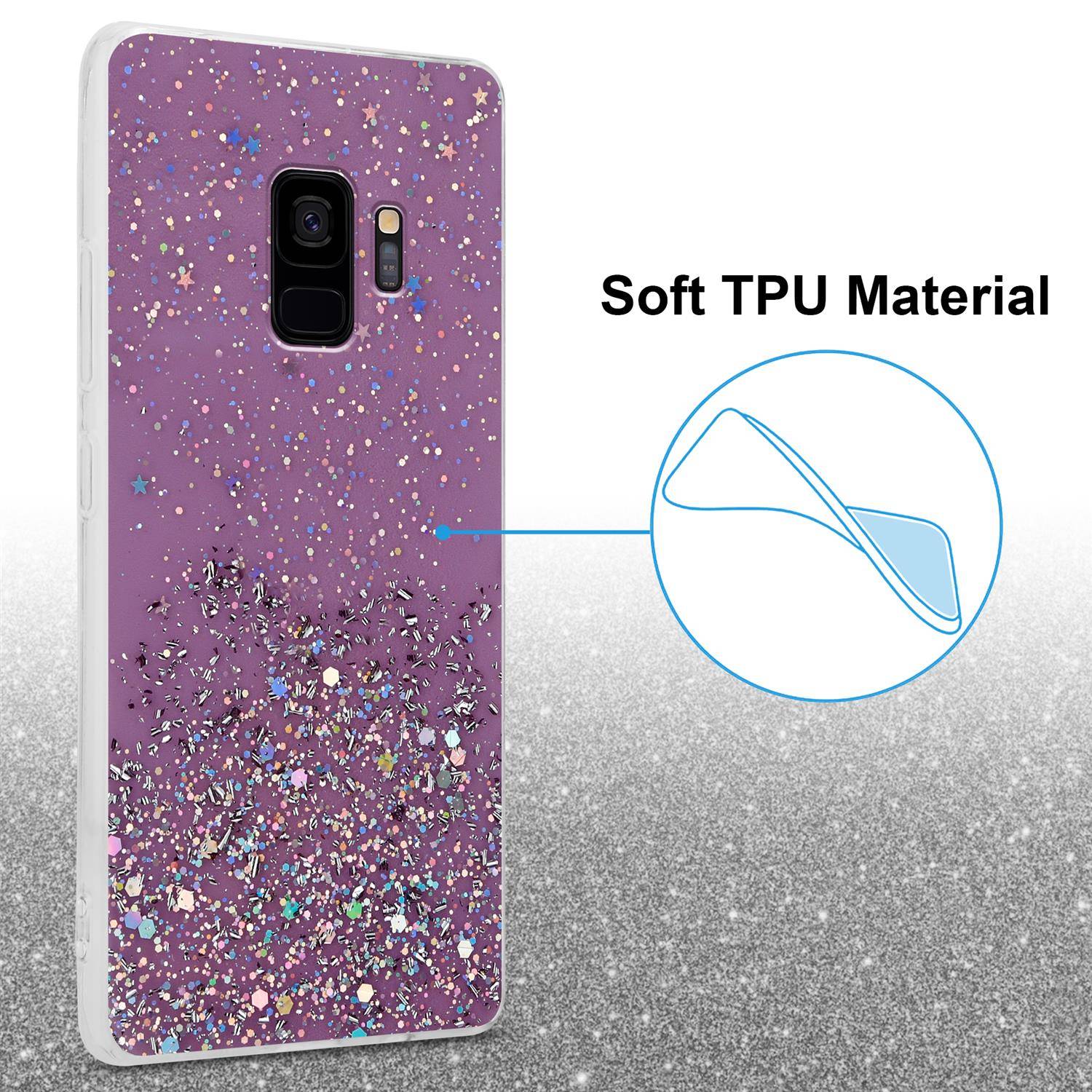 Cadorabo Hülle für Samsung Galaxy S9 Schutz Hülle in Lila Handyhülle TPU Etui Glitter Cover Case Glitzer