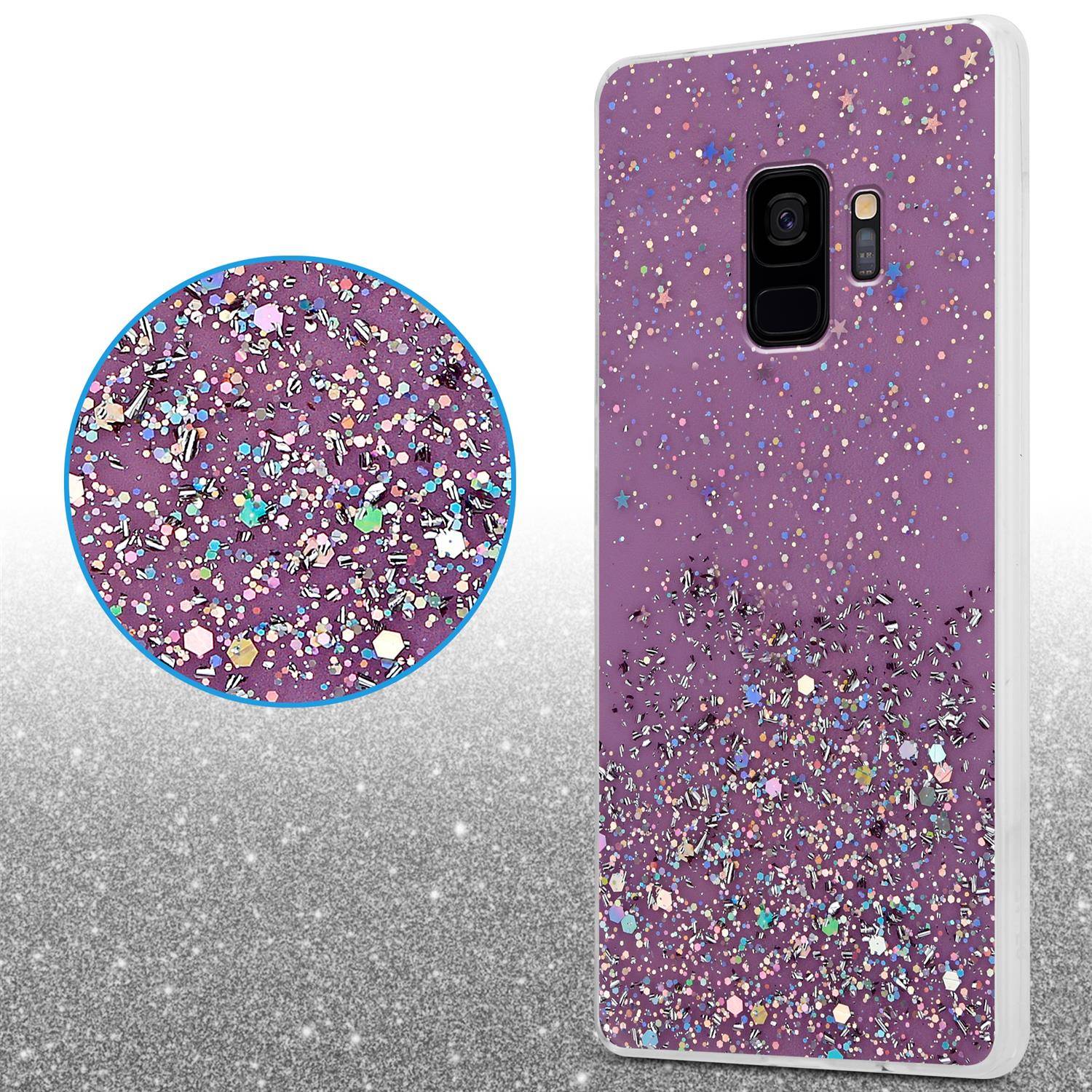 Cadorabo Hülle für Samsung Galaxy S9 Schutz Hülle in Lila Handyhülle TPU Etui Glitter Cover Case Glitzer