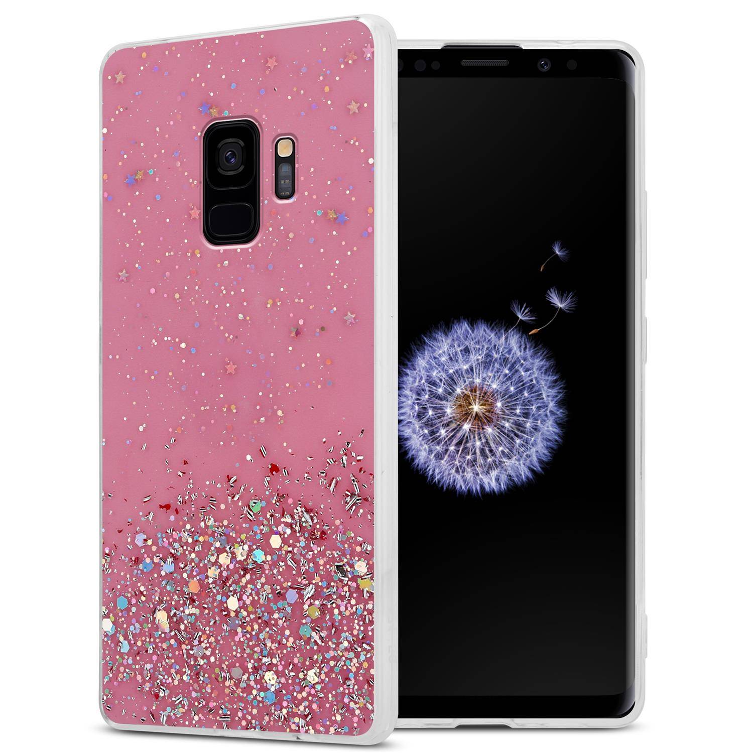 Cadorabo Hülle für Samsung Galaxy S9 Schutz Hülle in Rosa Handyhülle TPU Etui Glitter Cover Case Glitzer