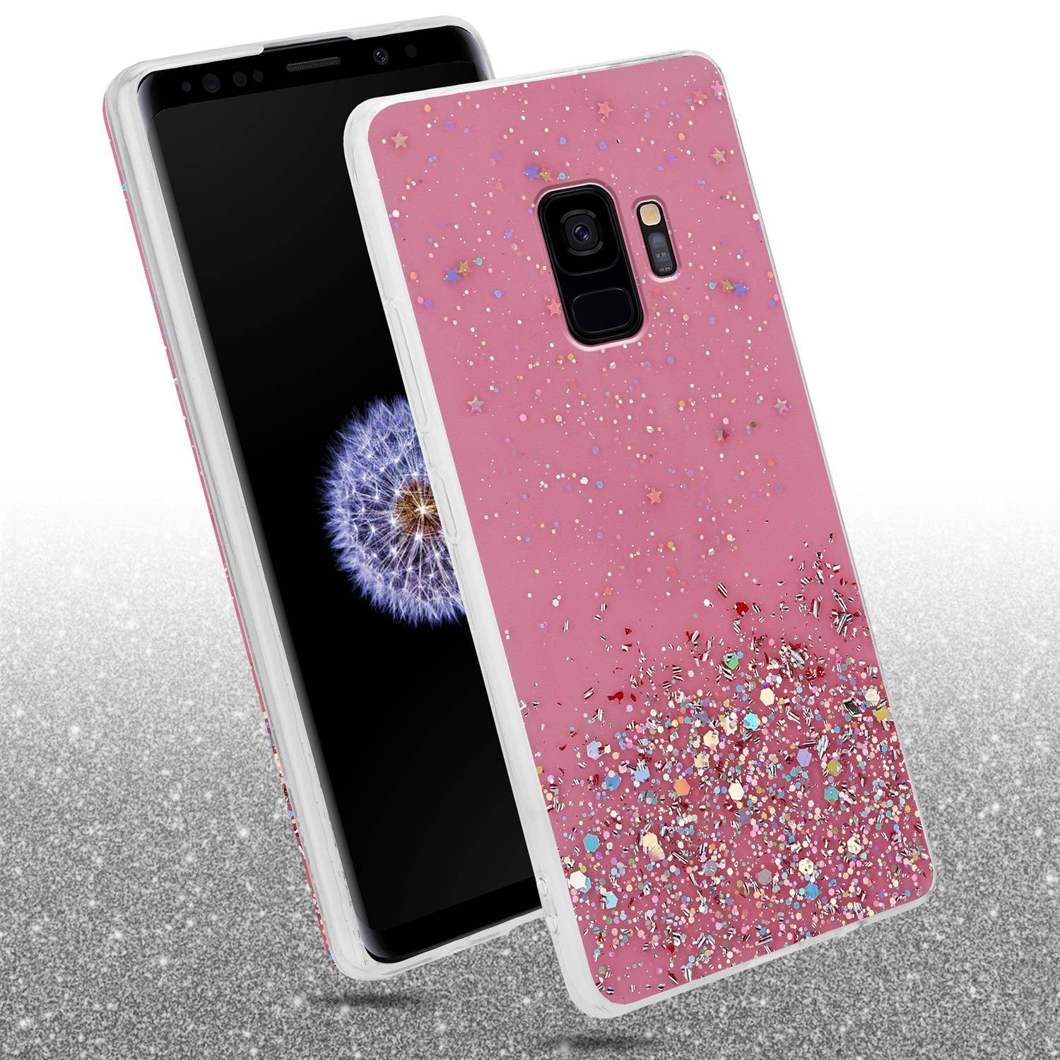 Cadorabo Hülle für Samsung Galaxy S9 Schutz Hülle in Rosa Handyhülle TPU Etui Glitter Cover Case Glitzer