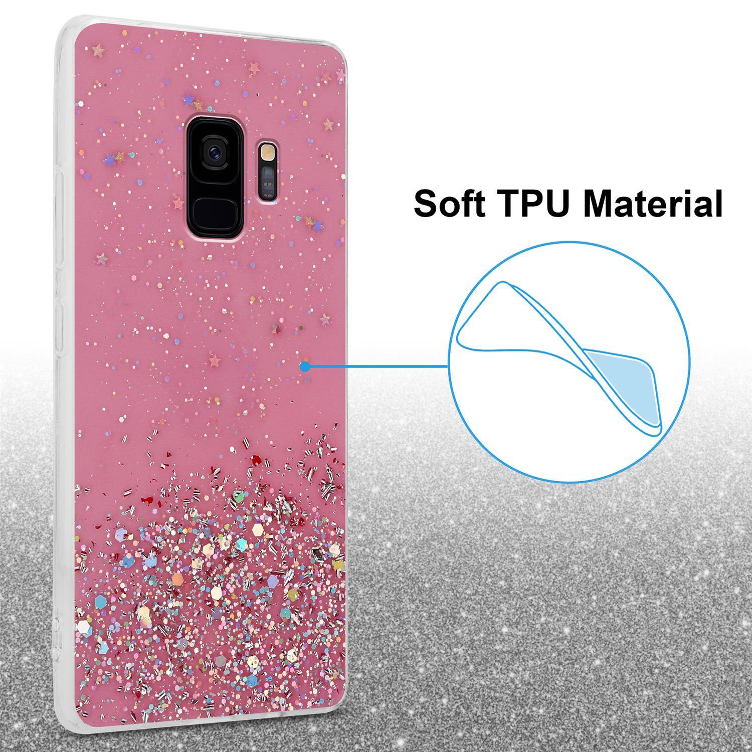 Cadorabo Hülle für Samsung Galaxy S9 Schutz Hülle in Rosa Handyhülle TPU Etui Glitter Cover Case Glitzer