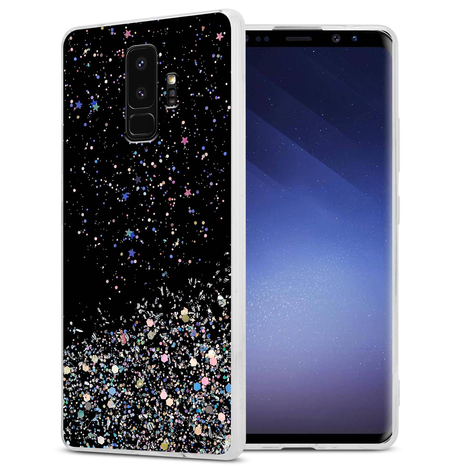 Cadorabo Hülle für Samsung Galaxy S9 PLUS Schutz Hülle in Schwarz Handyhülle TPU Etui Glitter Cover Case Glitzer