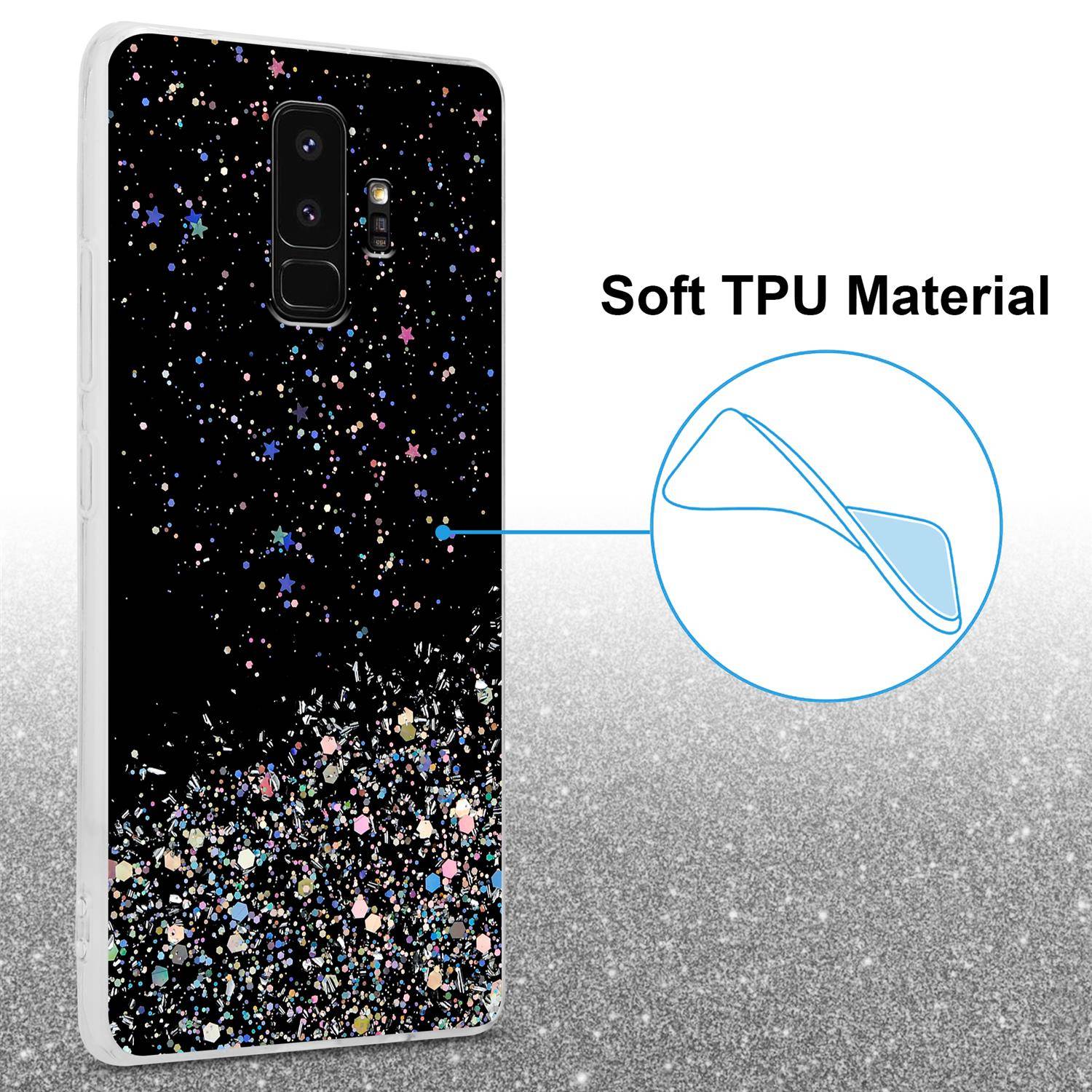 Cadorabo Hülle für Samsung Galaxy S9 PLUS Schutz Hülle in Schwarz Handyhülle TPU Etui Glitter Cover Case Glitzer