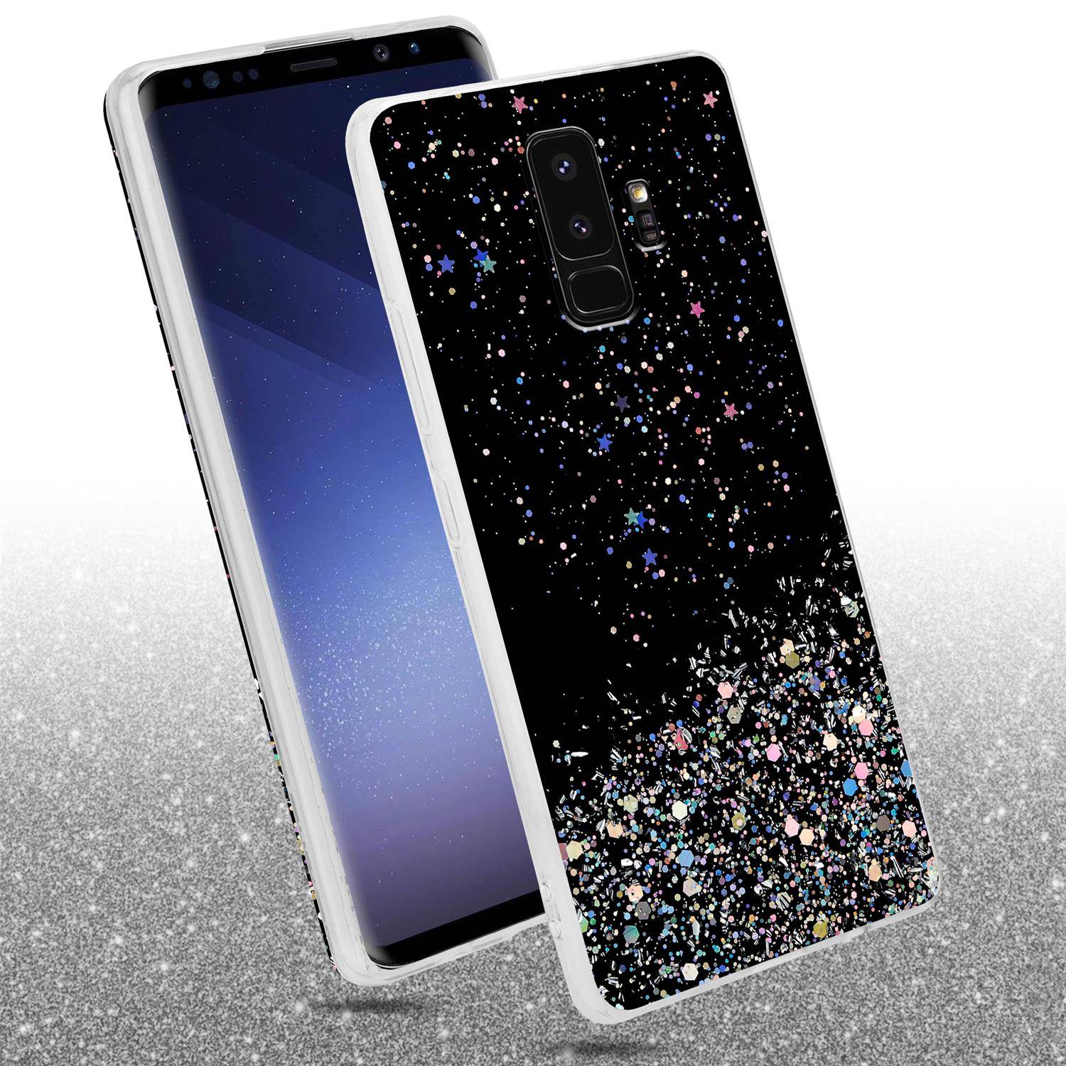Cadorabo Hülle für Samsung Galaxy S9 PLUS Schutz Hülle in Schwarz Handyhülle TPU Etui Glitter Cover Case Glitzer