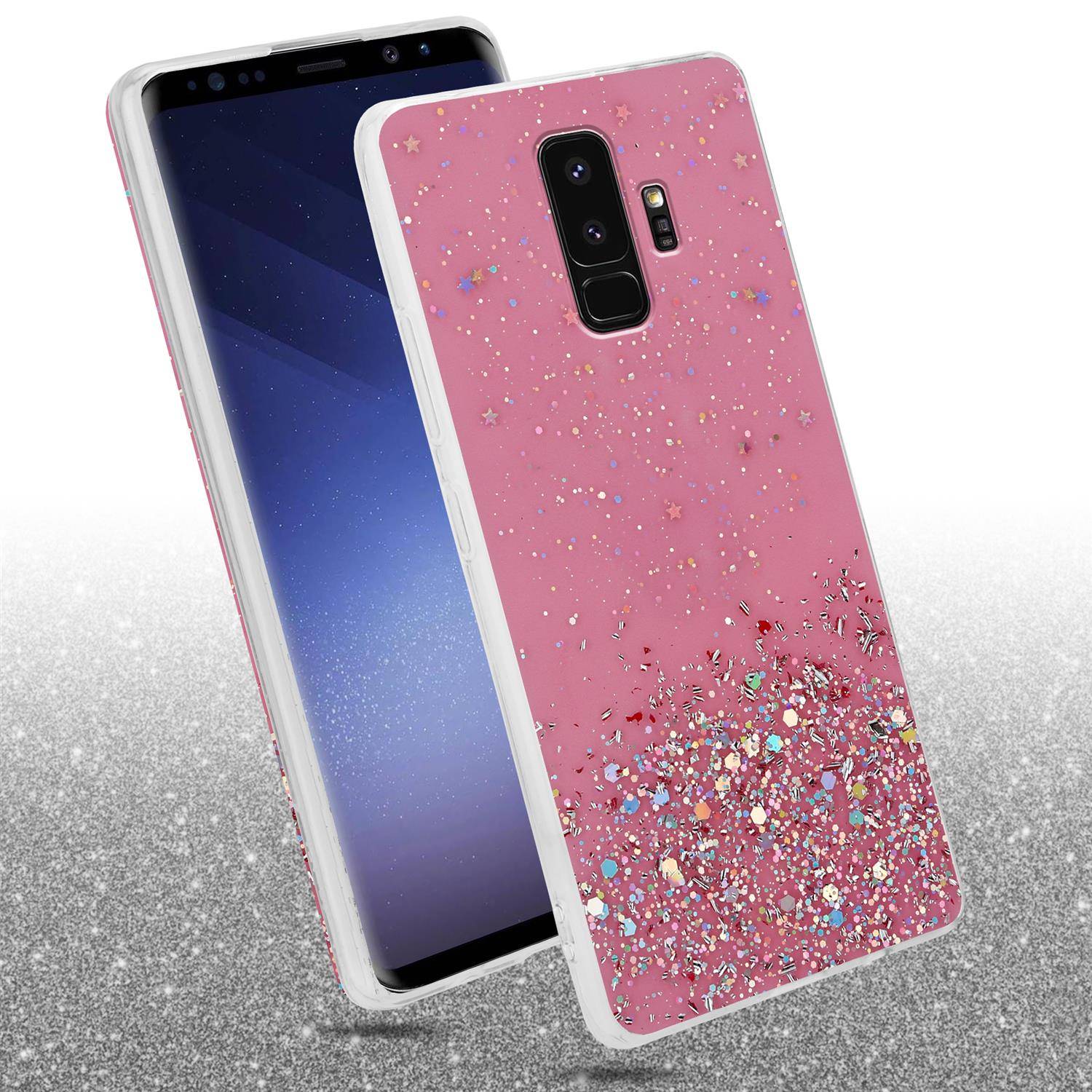 Cadorabo Hülle für Samsung Galaxy S9 PLUS Schutz Hülle in Rosa Handyhülle TPU Etui Glitter Cover Case Glitzer