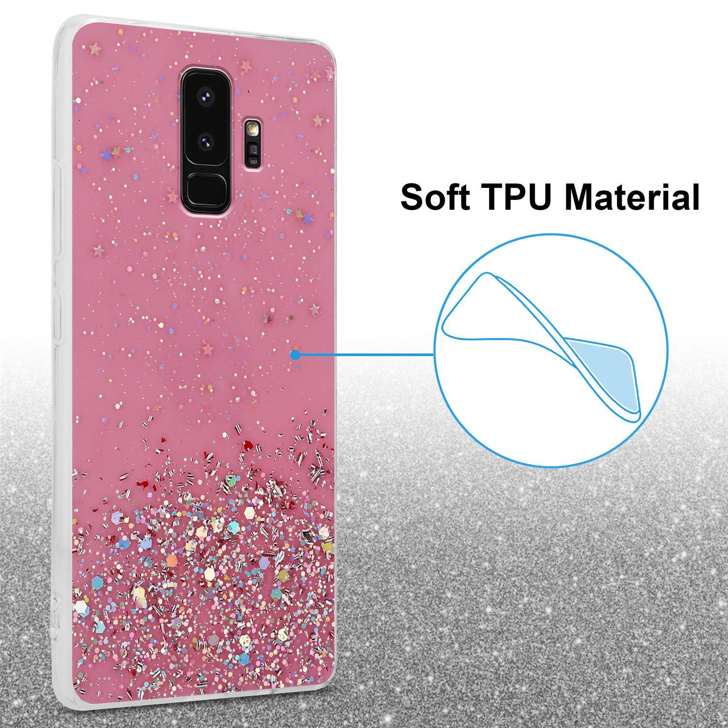 Cadorabo Hülle für Samsung Galaxy S9 PLUS Schutz Hülle in Rosa Handyhülle TPU Etui Glitter Cover Case Glitzer