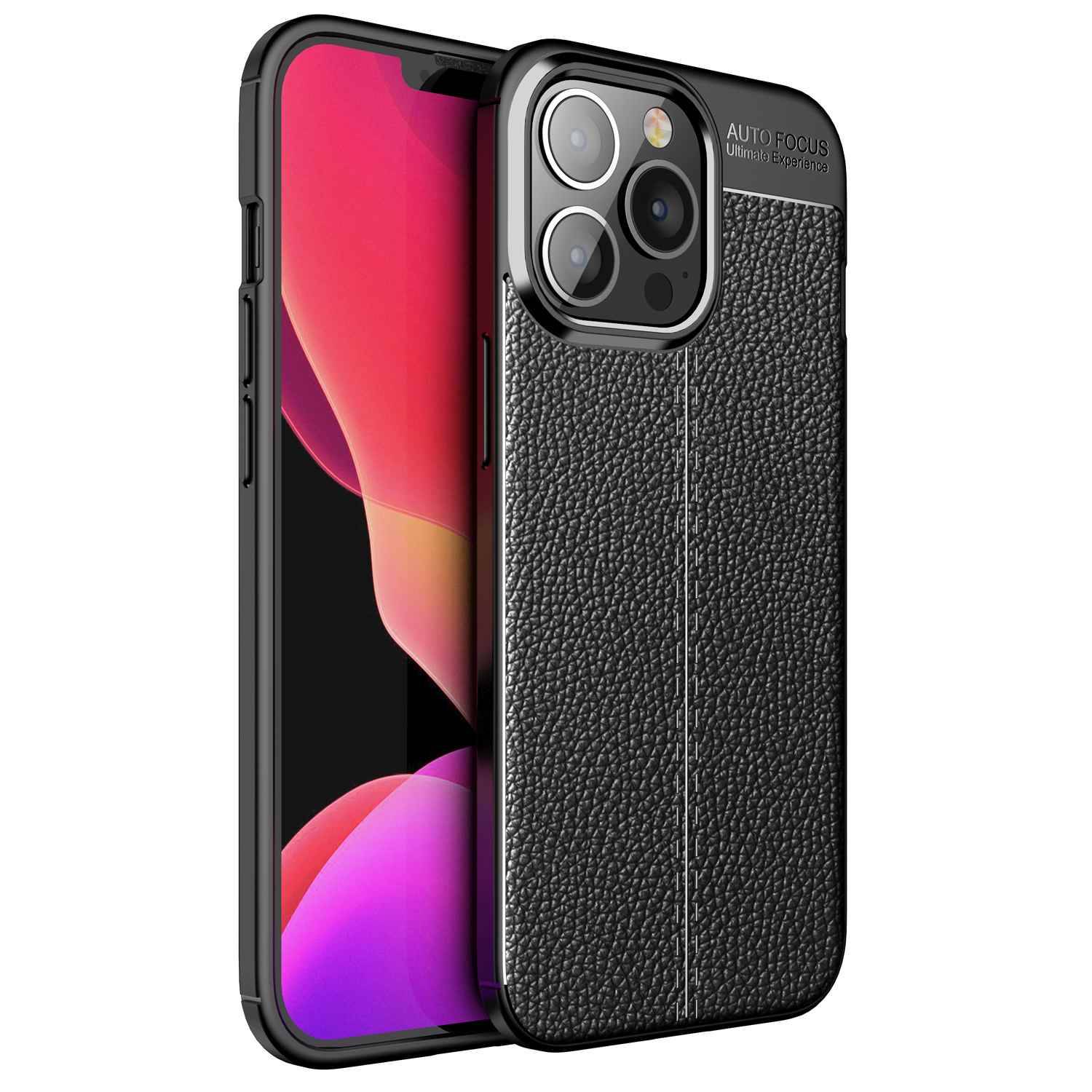 Cadorabo Hülle für Apple iPhone 13 PRO Schutzhülle in Schwarz Handyhülle TPU Etui Kunstleder-Applikation