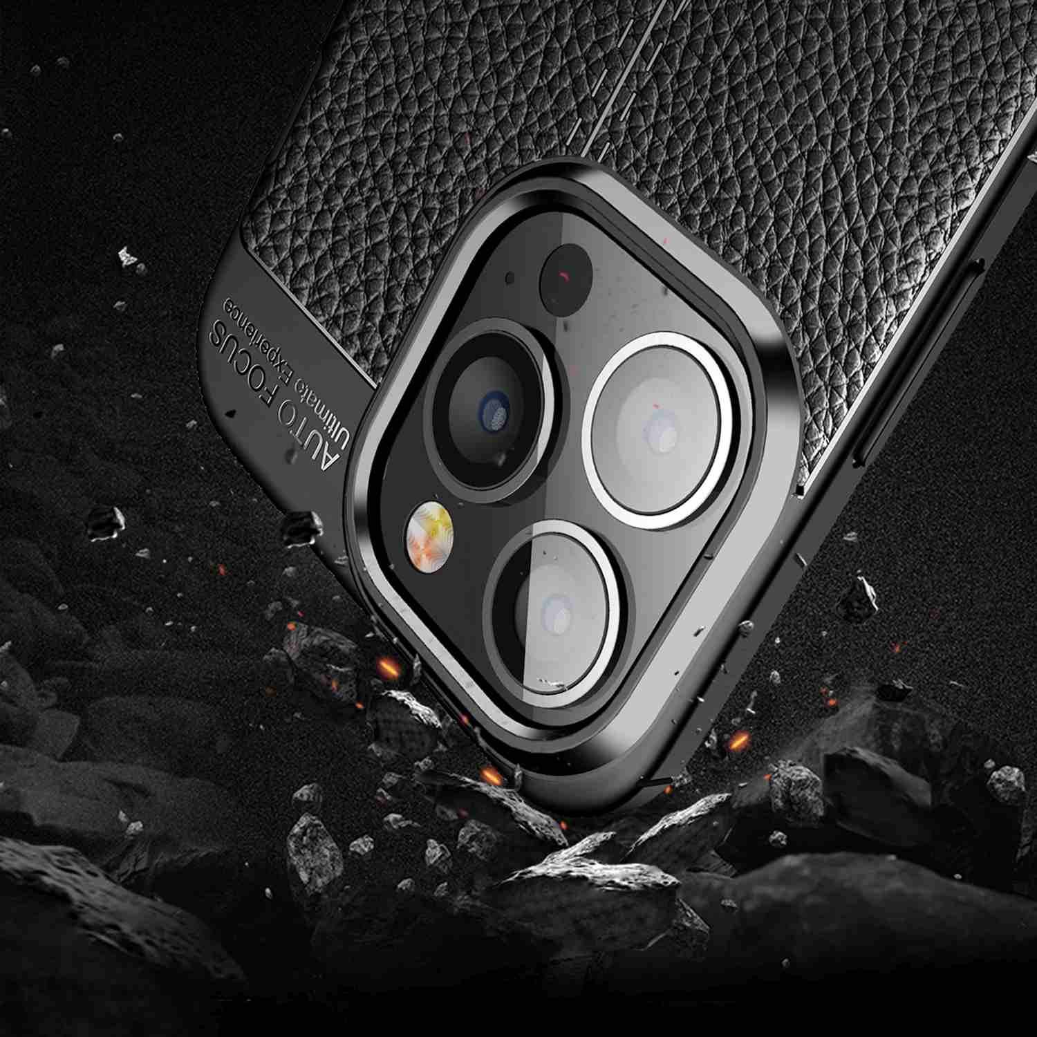 Cadorabo Hülle für Apple iPhone 13 PRO Schutzhülle in Schwarz Handyhülle TPU Etui Kunstleder-Applikation