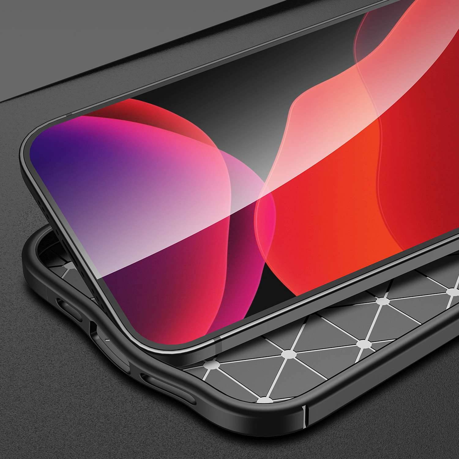 Cadorabo Hülle für Apple iPhone 13 PRO Schutzhülle in Schwarz Handyhülle TPU Etui Kunstleder-Applikation