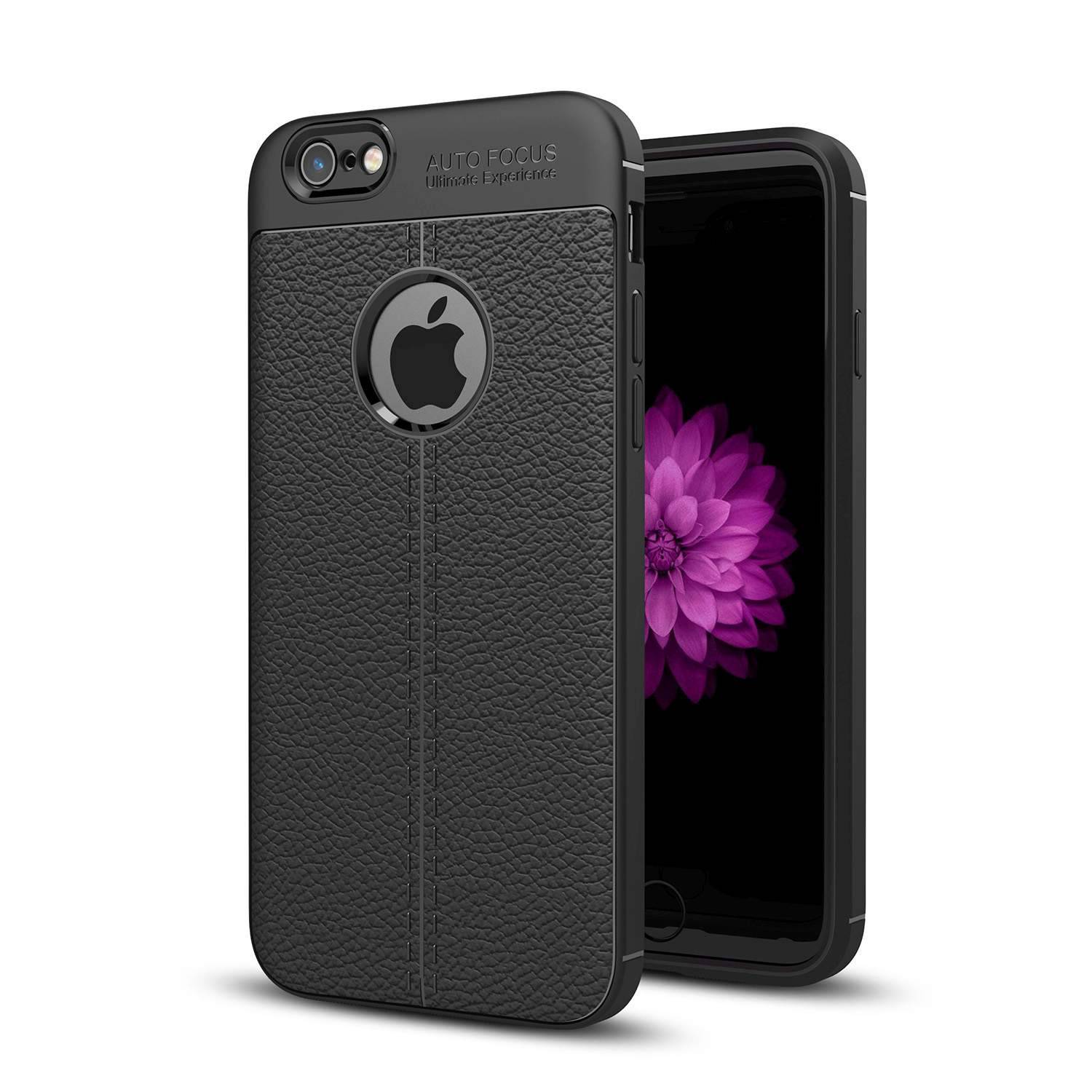 Cadorabo Hülle für Apple iPhone 6 / 6S Schutzhülle in Schwarz Handyhülle TPU Etui Kunstleder-Applikation