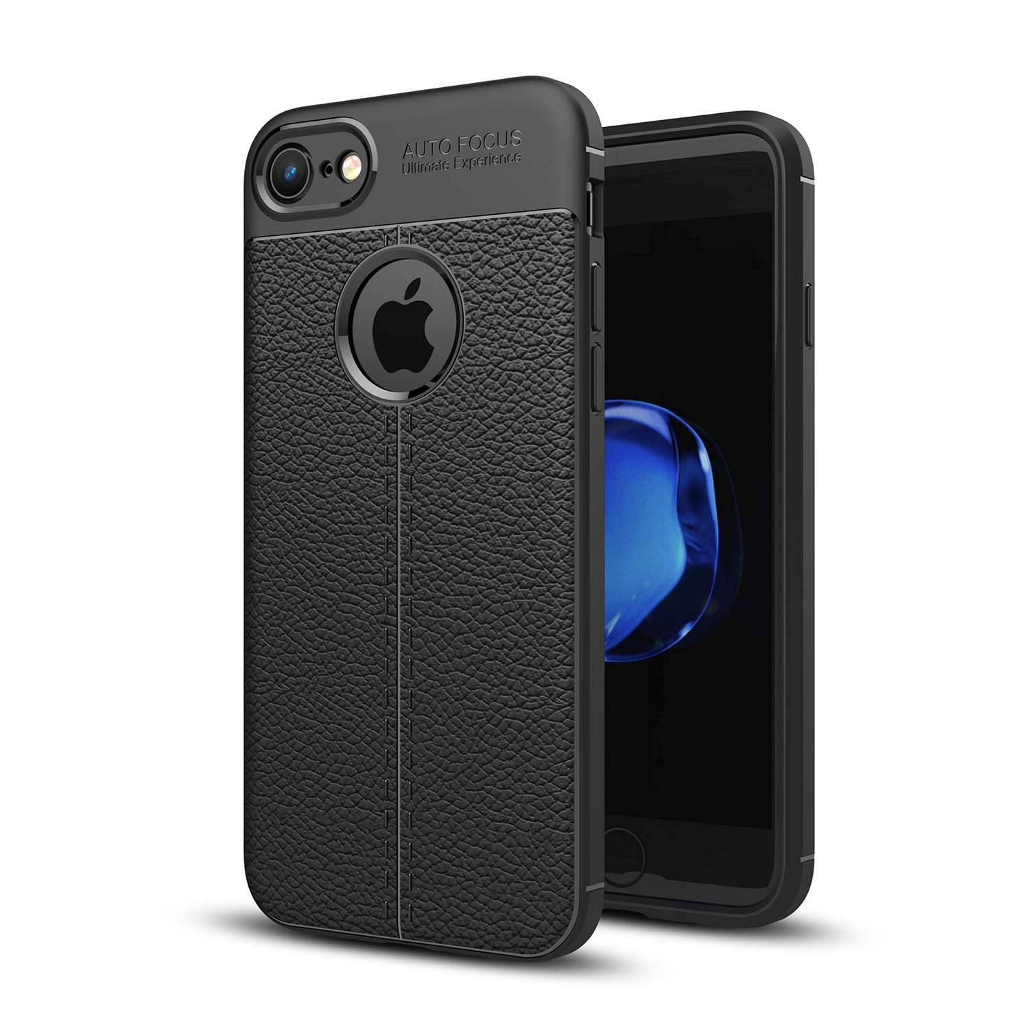 Cadorabo Hülle für Apple iPhone 7 / 7S / 8 / SE 2020 Schutzhülle in Schwarz Handyhülle TPU Etui Kunstleder-Applikation