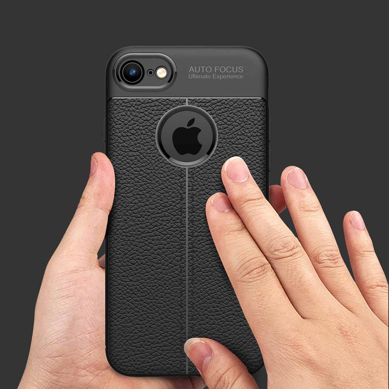 Cadorabo Hülle für Apple iPhone 7 / 7S / 8 / SE 2020 Schutzhülle in Schwarz Handyhülle TPU Etui Kunstleder-Applikation