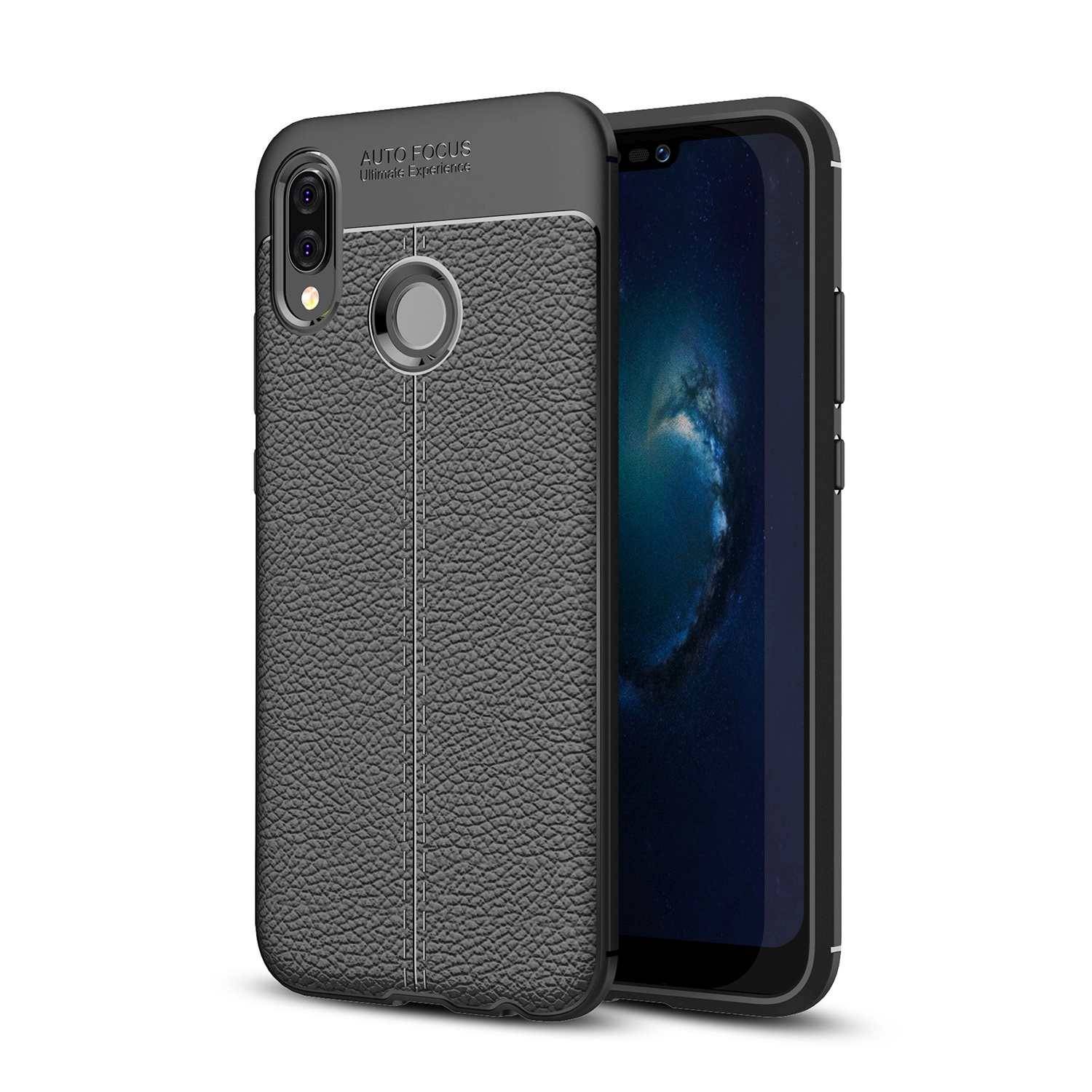 Cadorabo Hülle für Huawei P20 LITE 2018 / NOVA 3E Schutzhülle in Schwarz Handyhülle TPU Etui Kunstleder-Applikation
