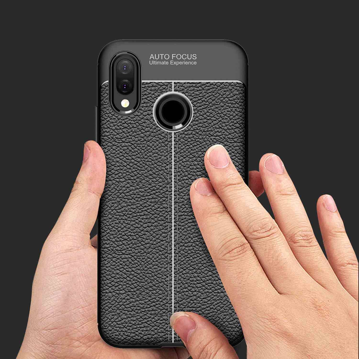 Cadorabo Hülle für Huawei P20 LITE 2018 / NOVA 3E Schutzhülle in Schwarz Handyhülle TPU Etui Kunstleder-Applikation