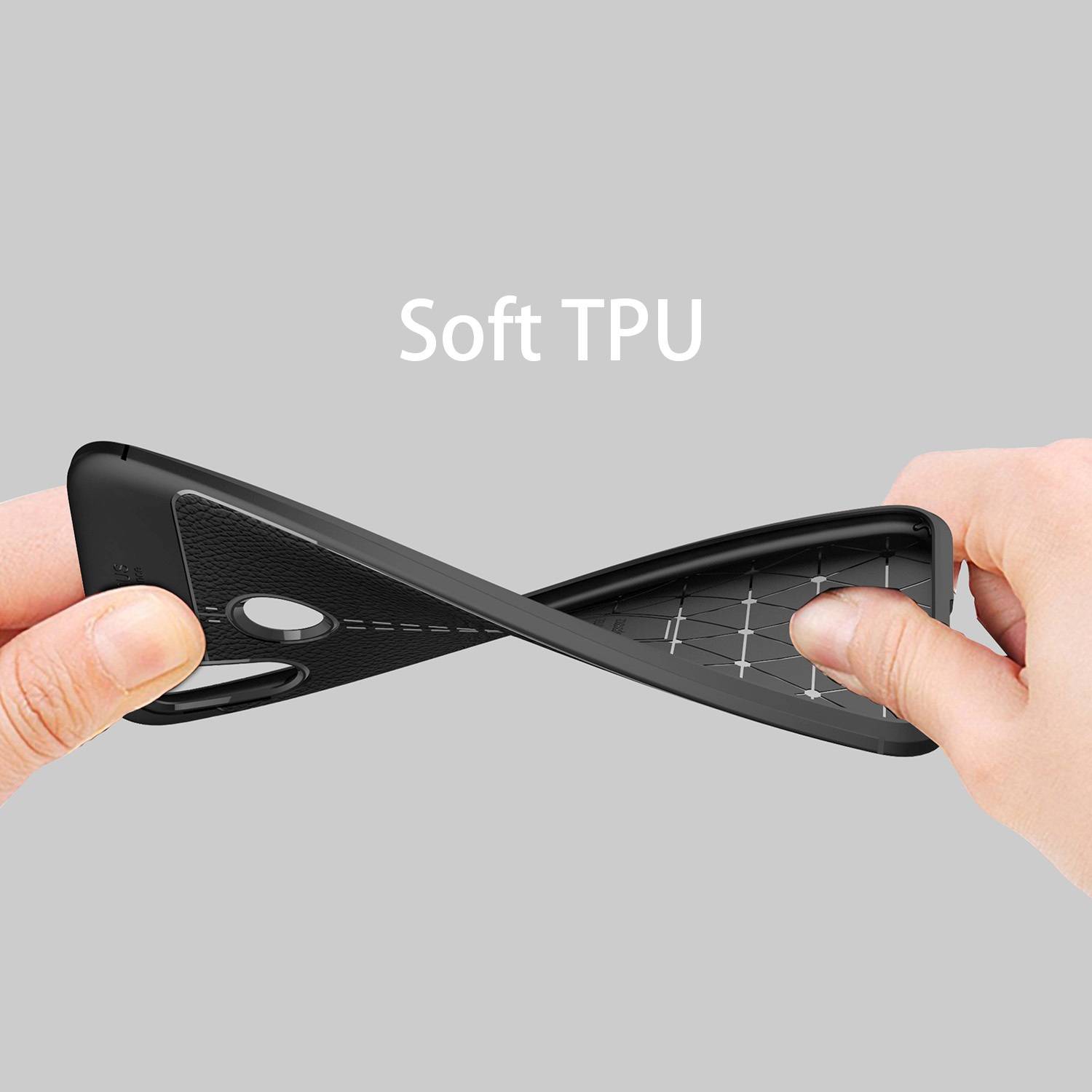 Cadorabo Hülle für Huawei P20 LITE 2018 / NOVA 3E Schutzhülle in Schwarz Handyhülle TPU Etui Kunstleder-Applikation