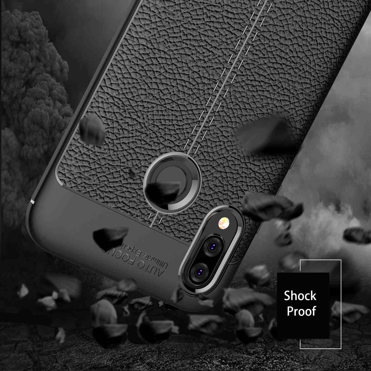 Cadorabo Hülle für Huawei P20 LITE 2018 / NOVA 3E Schutzhülle in Schwarz Handyhülle TPU Etui Kunstleder-Applikation