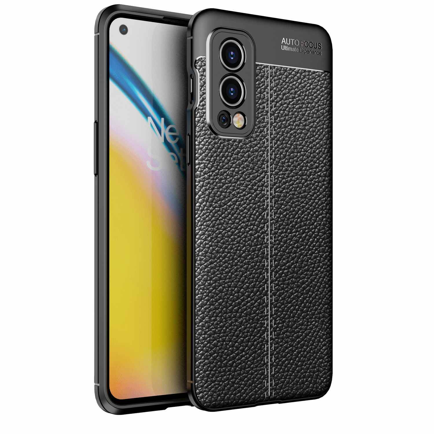 Cadorabo Hülle für OnePlus Nord 2 Schutzhülle in Schwarz Handyhülle TPU Etui Kunstleder-Applikation