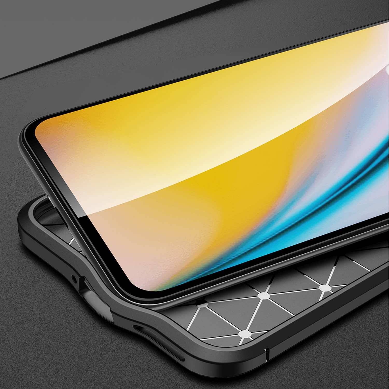 Cadorabo Hülle für OnePlus Nord 2 Schutzhülle in Schwarz Handyhülle TPU Etui Kunstleder-Applikation