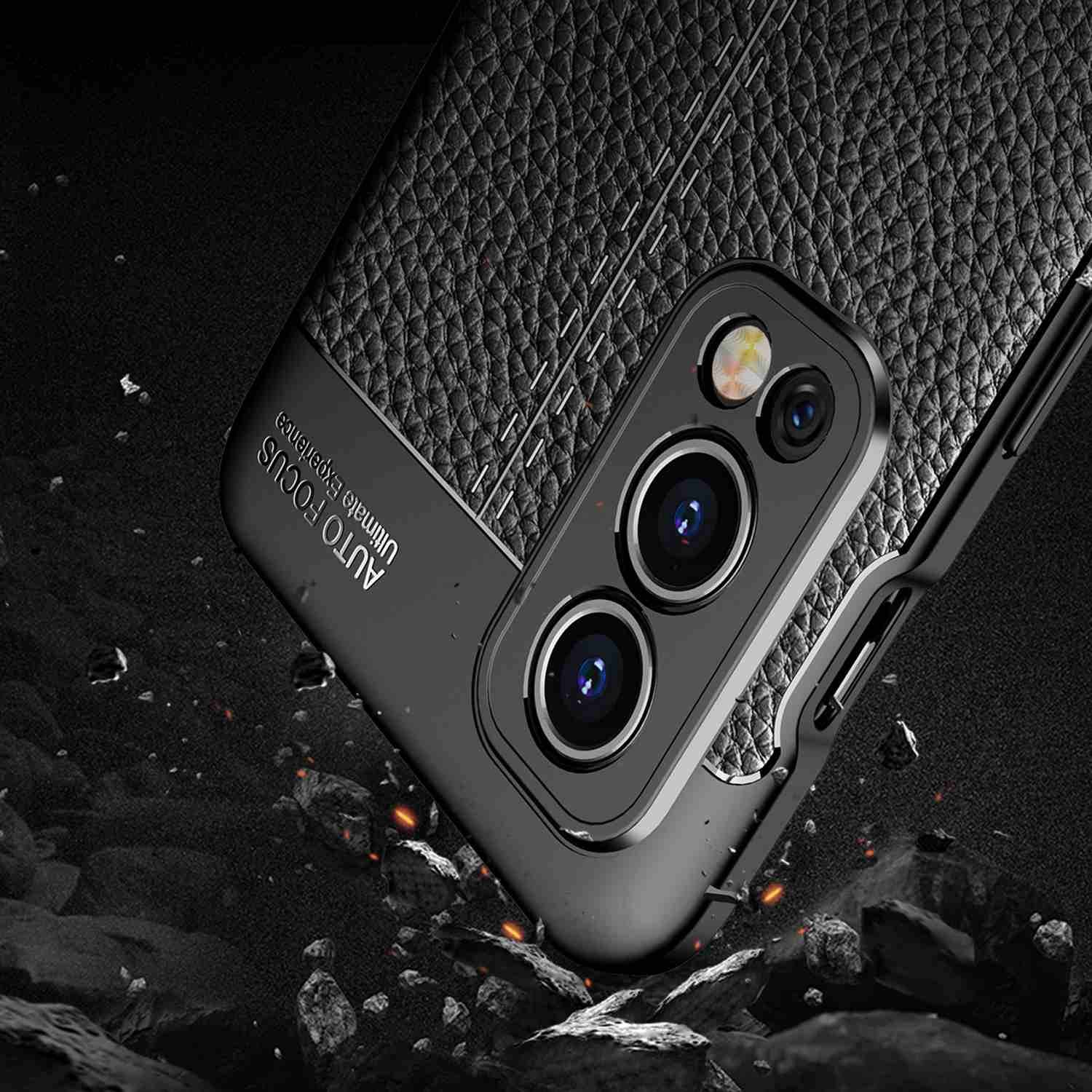 Cadorabo Hülle für OnePlus Nord 2 Schutzhülle in Schwarz Handyhülle TPU Etui Kunstleder-Applikation