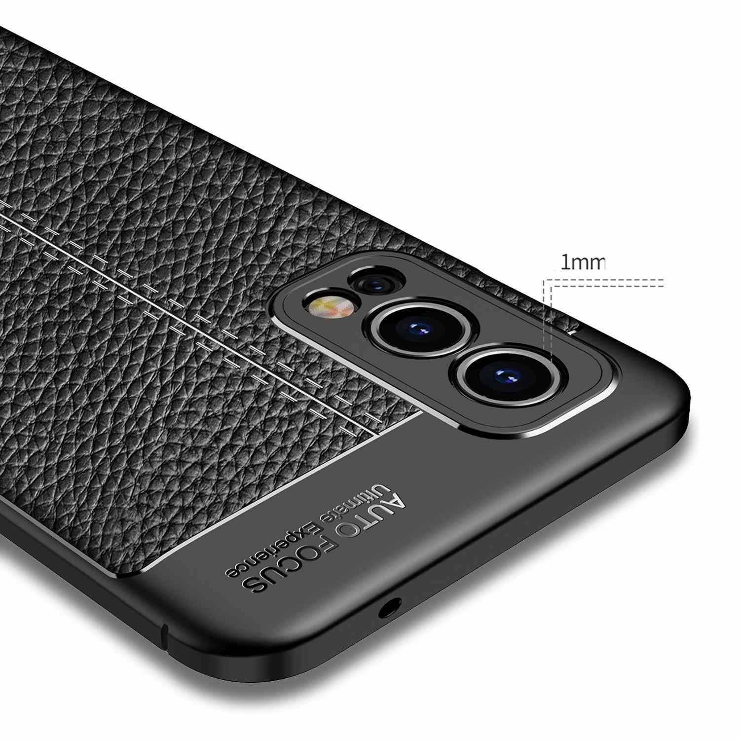 Cadorabo Hülle für OnePlus Nord 2 Schutzhülle in Schwarz Handyhülle TPU Etui Kunstleder-Applikation