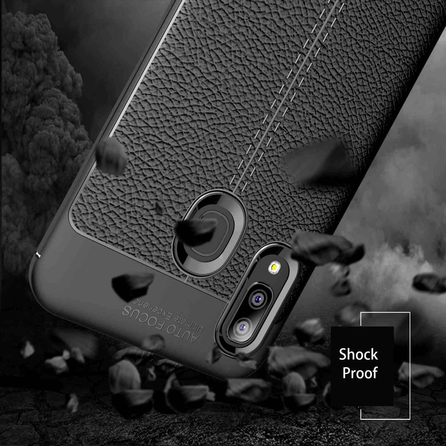 Cadorabo Hülle für Samsung Galaxy A10e / A20e Schutzhülle in Schwarz Handyhülle TPU Etui Kunstleder-Applikation