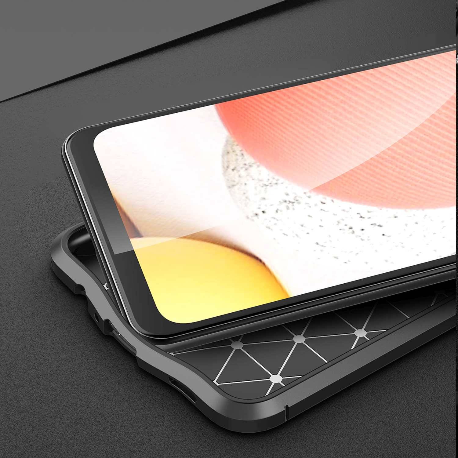 Cadorabo Hülle für Samsung Galaxy A12 / M12 Schutzhülle in Schwarz Handyhülle TPU Etui Kunstleder-Applikation