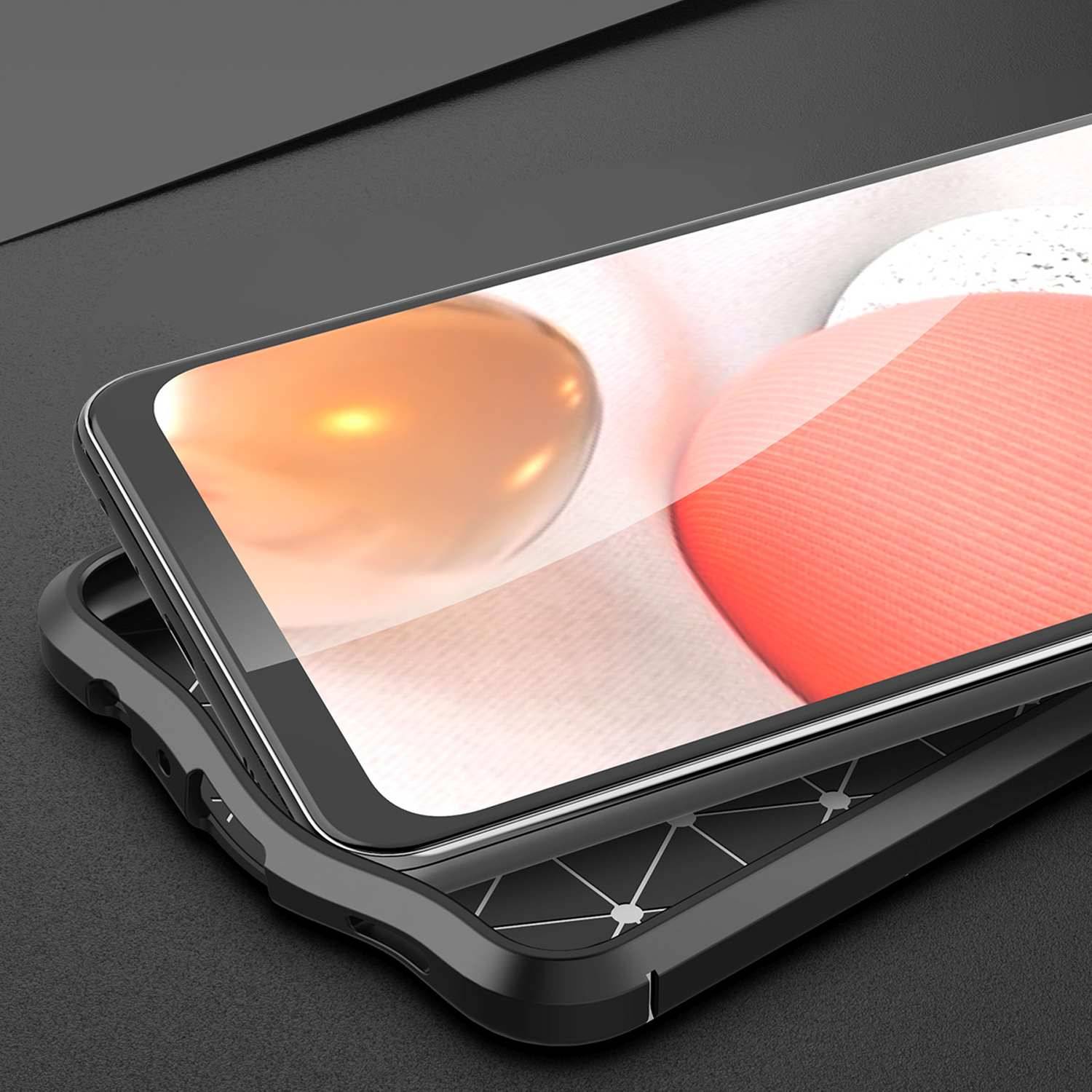 Cadorabo Hülle für Samsung Galaxy A32 5G Schutzhülle in Schwarz Handyhülle TPU Etui Kunstleder-Applikation