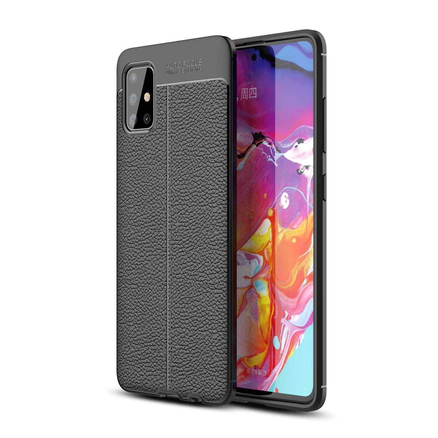 Cadorabo Hülle für Samsung Galaxy A51 4G / M40s Schutzhülle in Schwarz Handyhülle TPU Etui Kunstleder-Applikation