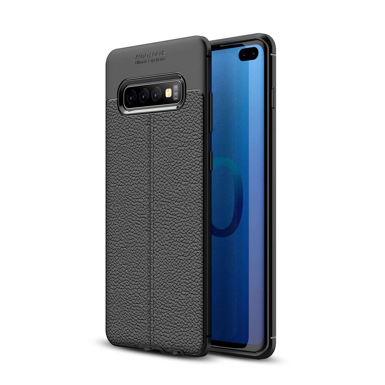 Cadorabo Hülle für Samsung Galaxy S10 4G Schutzhülle in Schwarz Handyhülle TPU Etui Kunstleder-Applikation