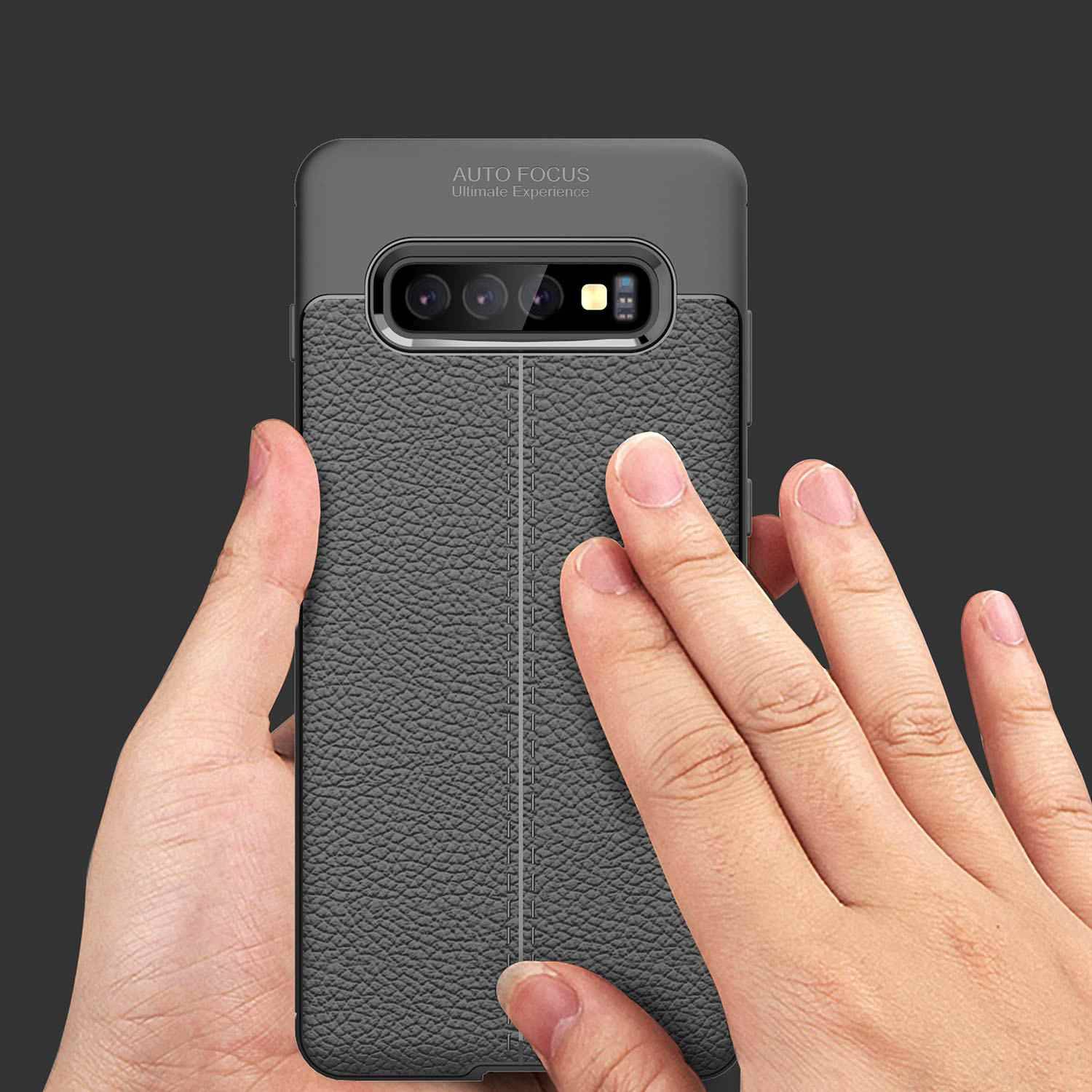 Cadorabo Hülle für Samsung Galaxy S10 4G Schutzhülle in Schwarz Handyhülle TPU Etui Kunstleder-Applikation