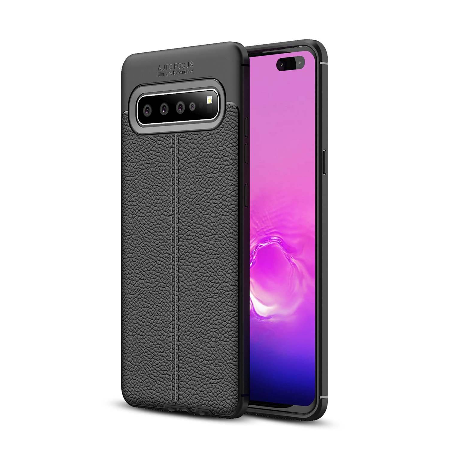 Cadorabo Hülle für Samsung Galaxy S10 5G Schutzhülle in Schwarz Handyhülle TPU Etui Kunstleder-Applikation