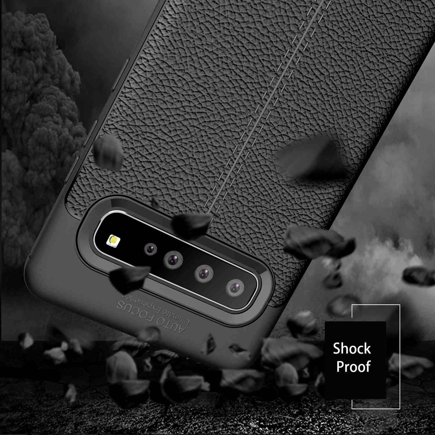 Cadorabo Hülle für Samsung Galaxy S10 5G Schutzhülle in Schwarz Handyhülle TPU Etui Kunstleder-Applikation