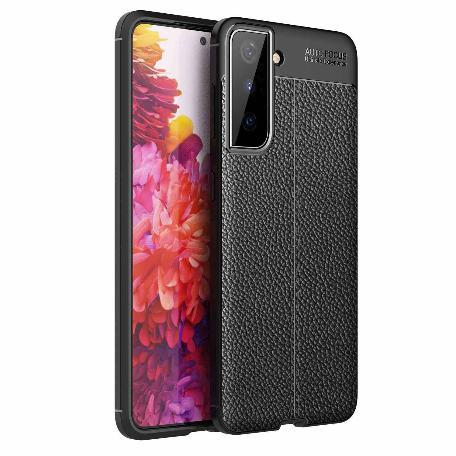 Cadorabo Hülle für Samsung Galaxy S21 PLUS Schutzhülle in Schwarz Handyhülle TPU Etui Kunstleder-Applikation