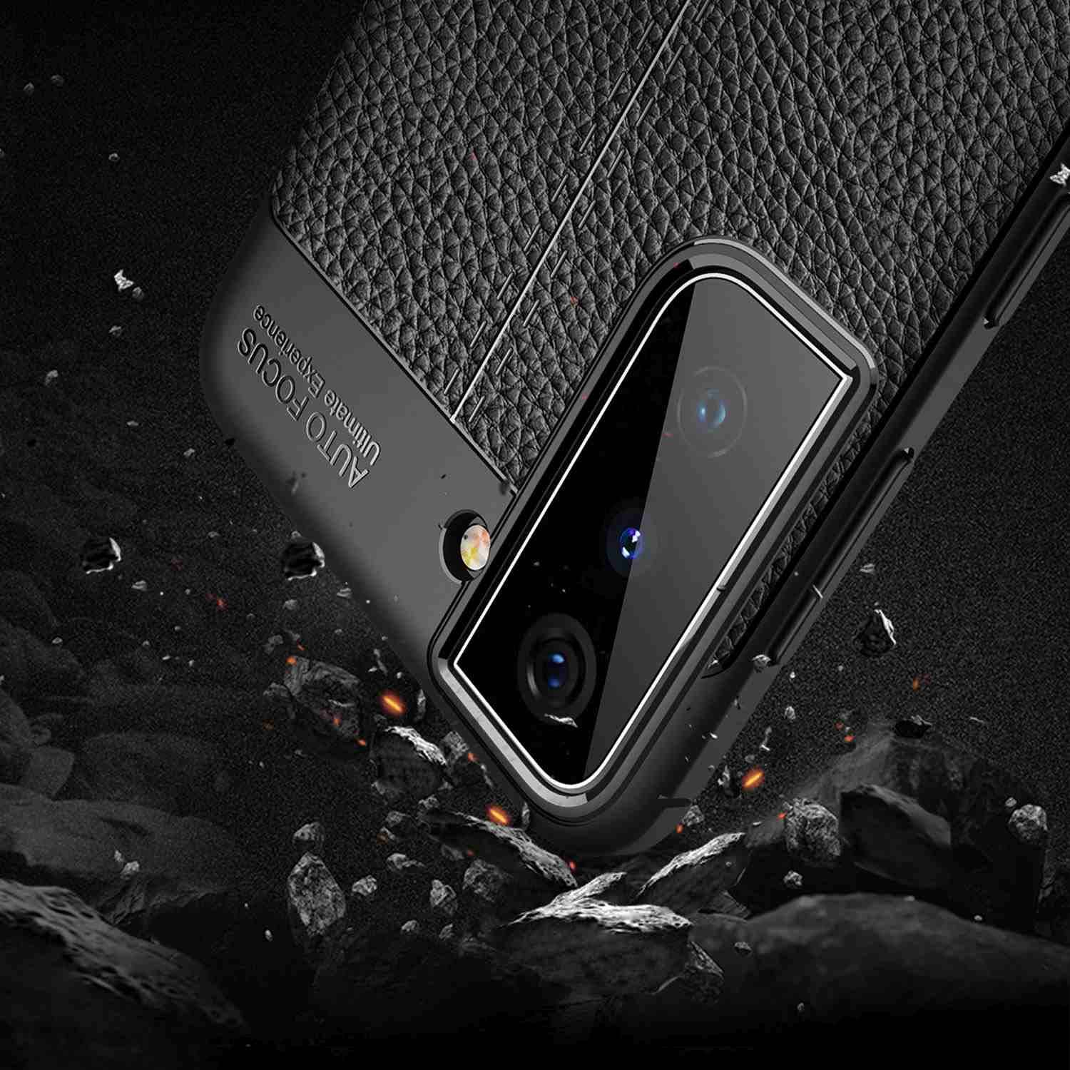 Cadorabo Hülle für Samsung Galaxy S21 PLUS Schutzhülle in Schwarz Handyhülle TPU Etui Kunstleder-Applikation