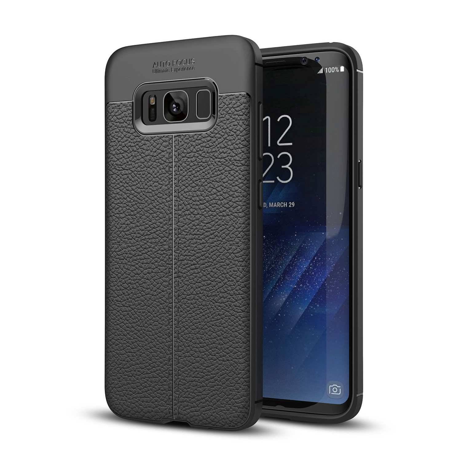 Cadorabo Hülle für Samsung Galaxy S8 PLUS Schutzhülle in Schwarz Handyhülle TPU Etui Kunstleder-Applikation