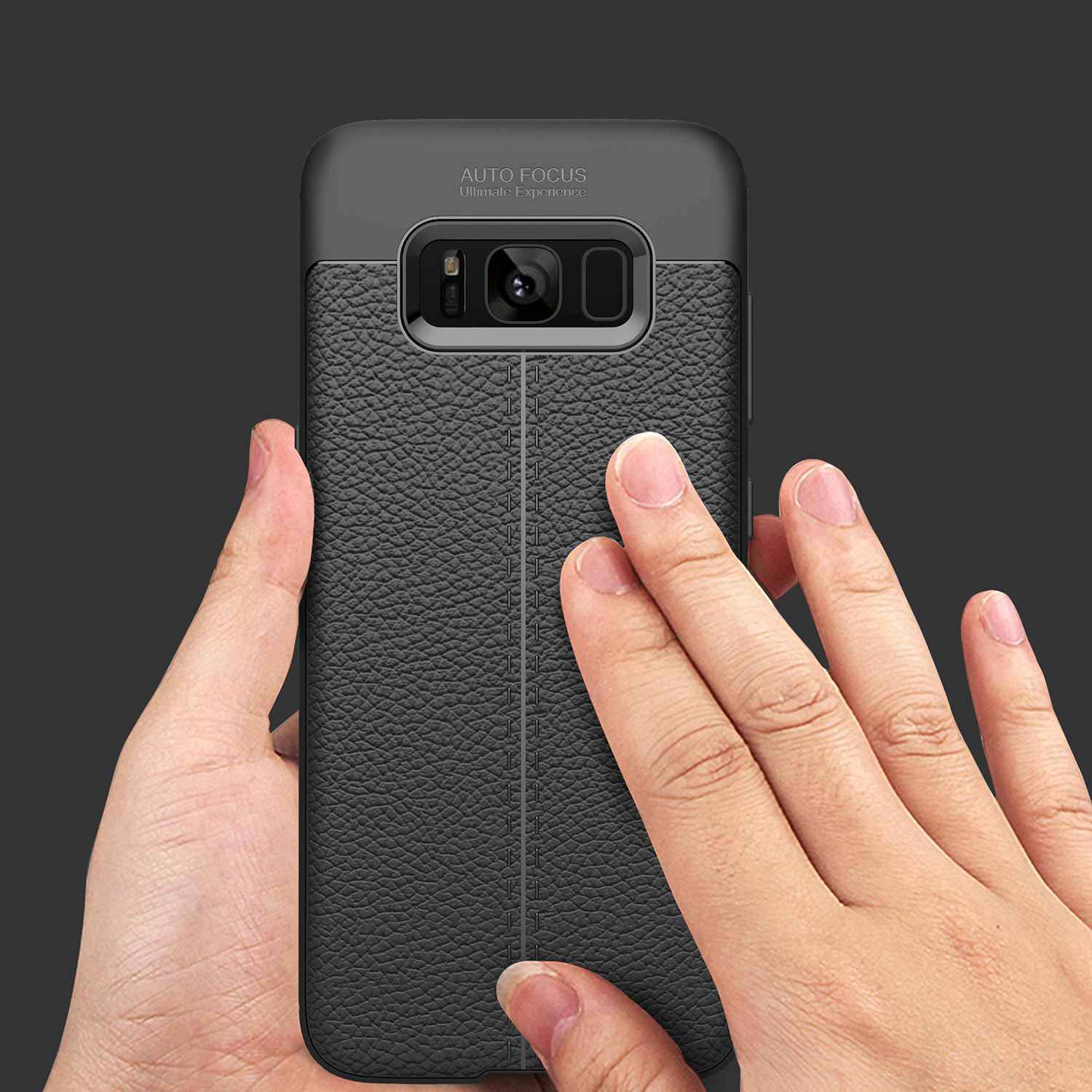 Cadorabo Hülle für Samsung Galaxy S8 PLUS Schutzhülle in Schwarz Handyhülle TPU Etui Kunstleder-Applikation
