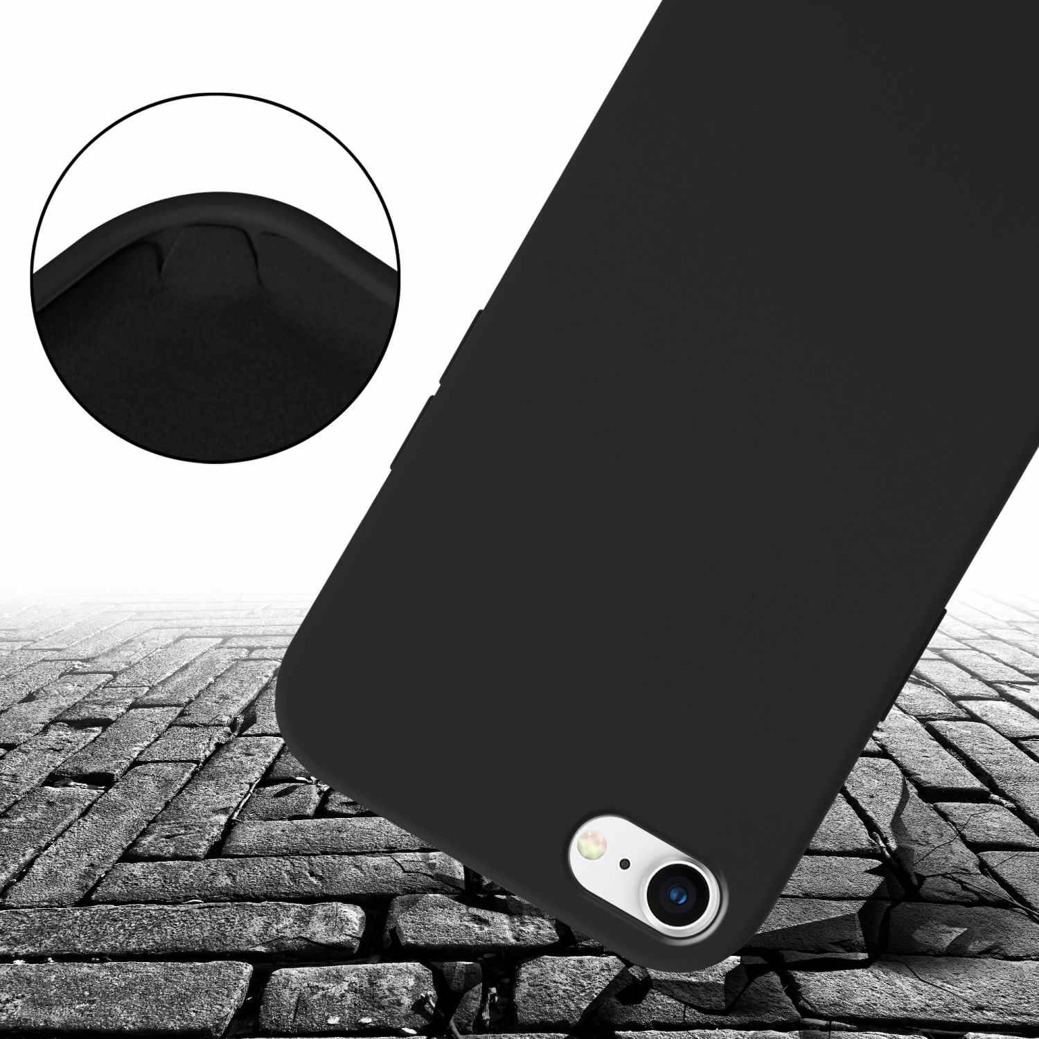 Cadorabo Schutzhülle für Apple iPhone 7 / 7S / 8 / SE 2020 Hülle in Schwarz Handykette Etui längenverstellbar Kordel