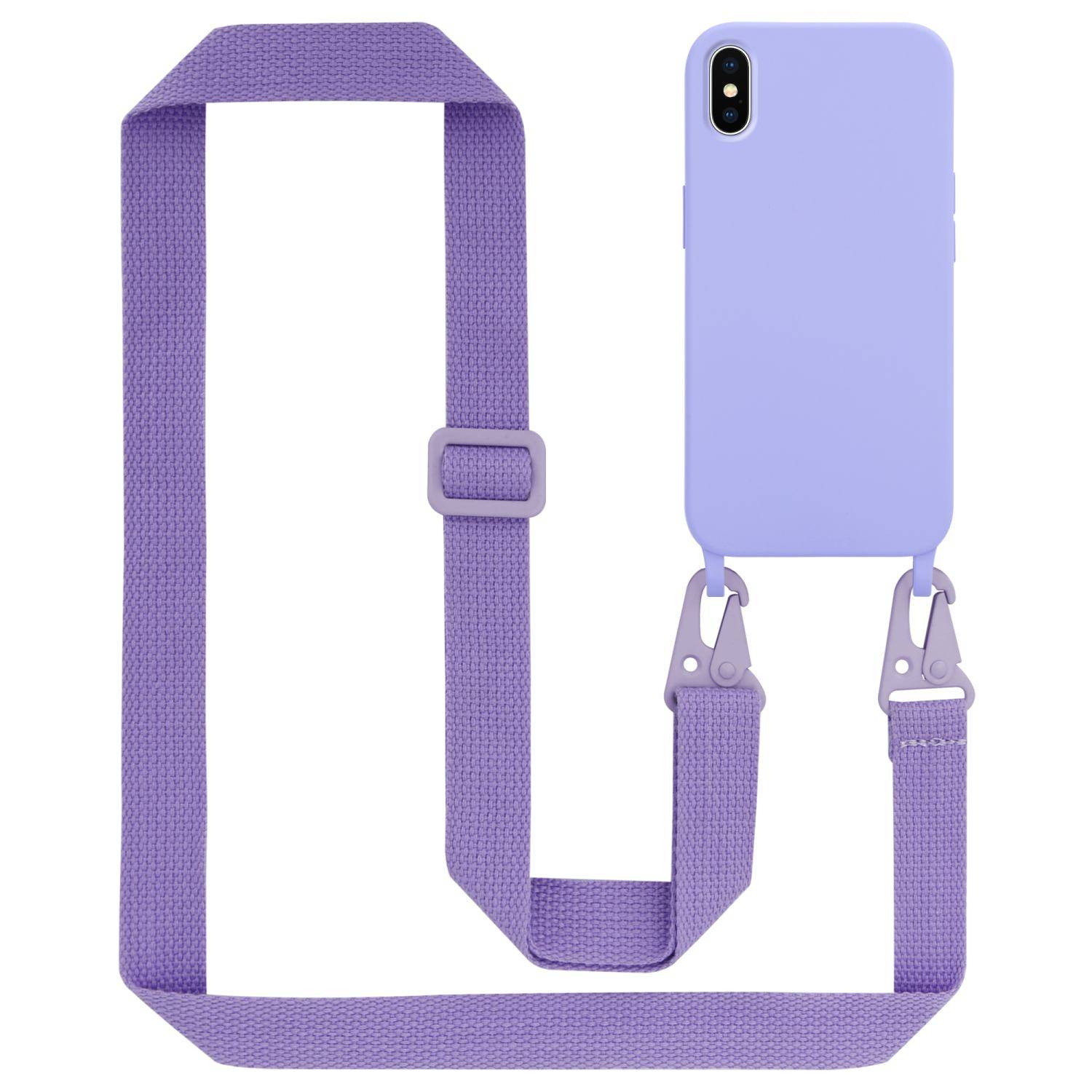 Cadorabo Schutzhülle für Apple iPhone X / XS Hülle in Lila Handykette Etui längenverstellbar Kordel Band