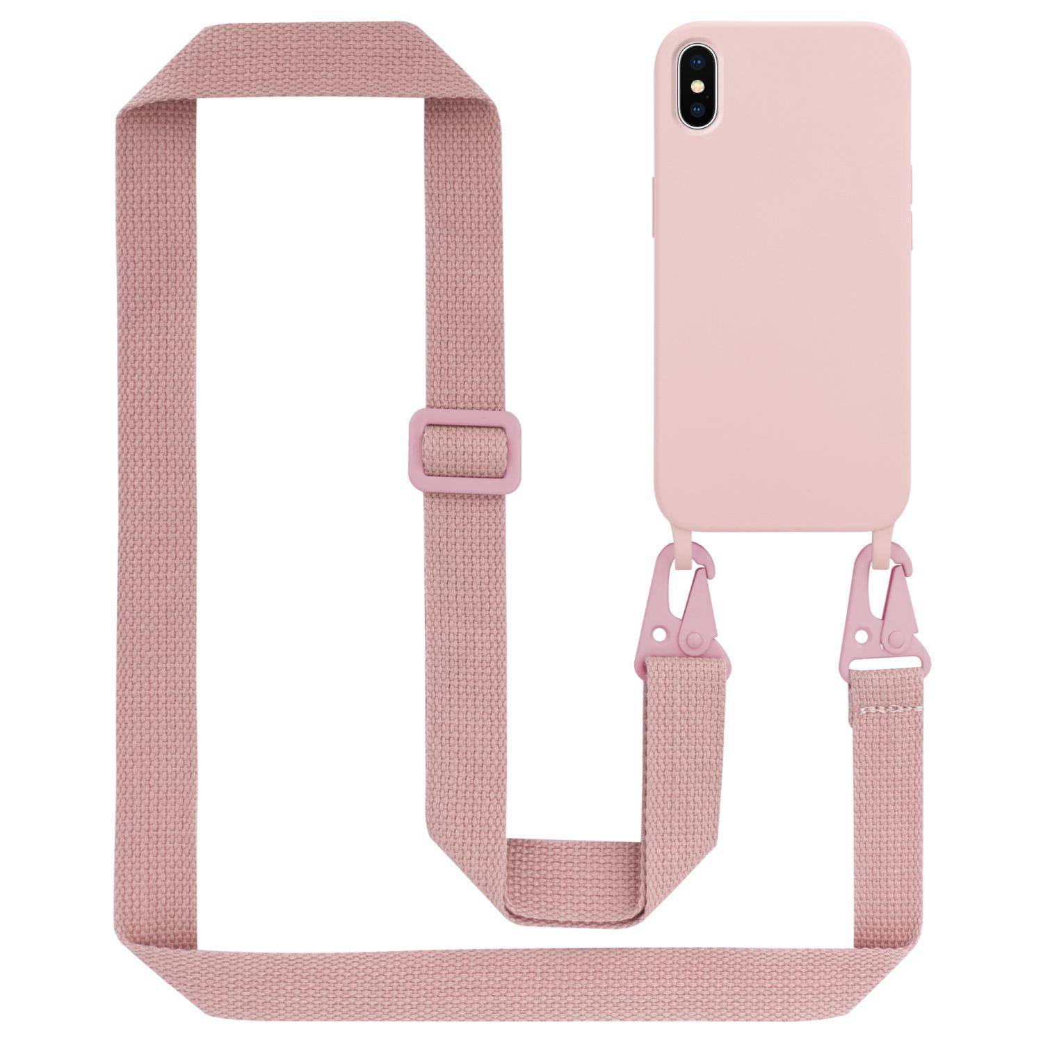Cadorabo Schutzhülle für Apple iPhone X / XS Hülle in Rosa Handykette Etui längenverstellbar Kordel Band