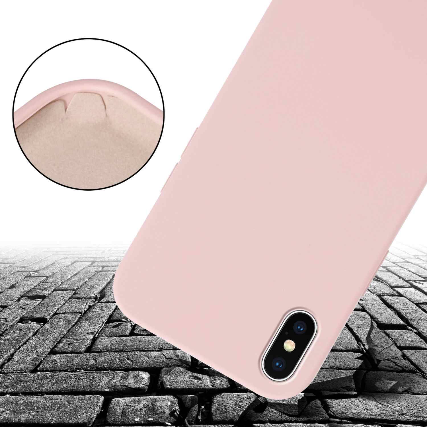 Cadorabo Schutzhülle für Apple iPhone X / XS Hülle in Rosa Handykette Etui längenverstellbar Kordel Band