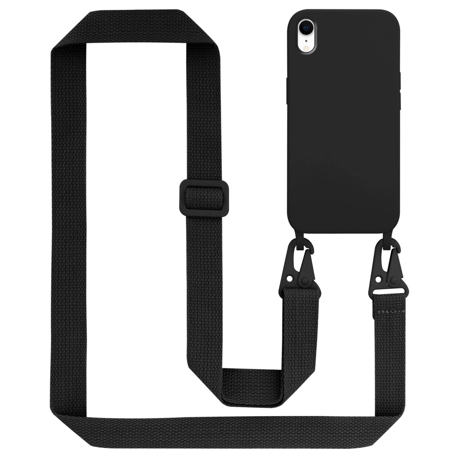 Cadorabo Schutzhülle für Apple iPhone XR Hülle in Schwarz Handykette Etui längenverstellbar Kordel Band