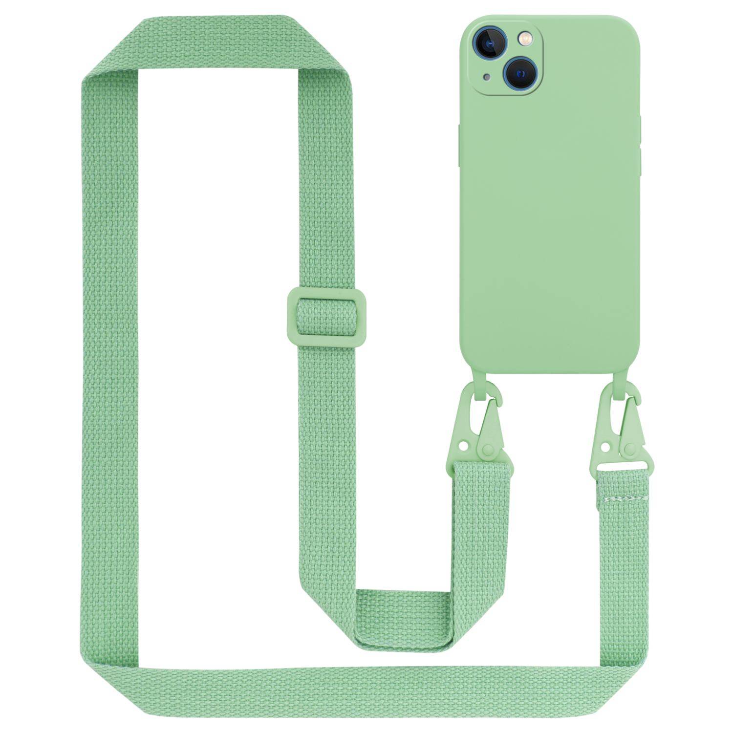 Cadorabo Schutzhülle für Apple iPhone 13 Hülle in Grün Handykette Etui längenverstellbar Kordel Band