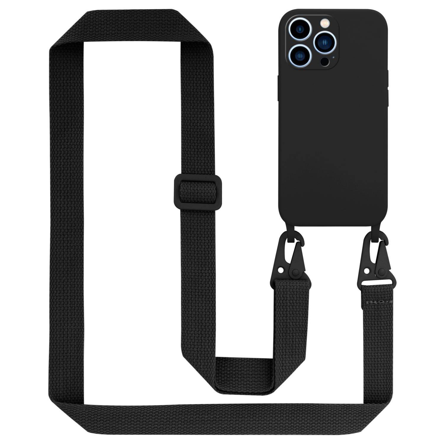 Cadorabo Schutzhülle für Apple iPhone 13 PRO MAX Hülle in Schwarz Handykette Etui längenverstellbar Kordel Band