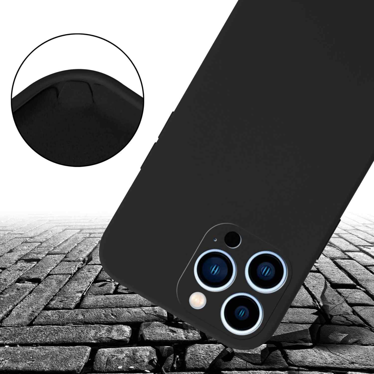 Cadorabo Schutzhülle für Apple iPhone 13 PRO MAX Hülle in Schwarz Handykette Etui längenverstellbar Kordel Band